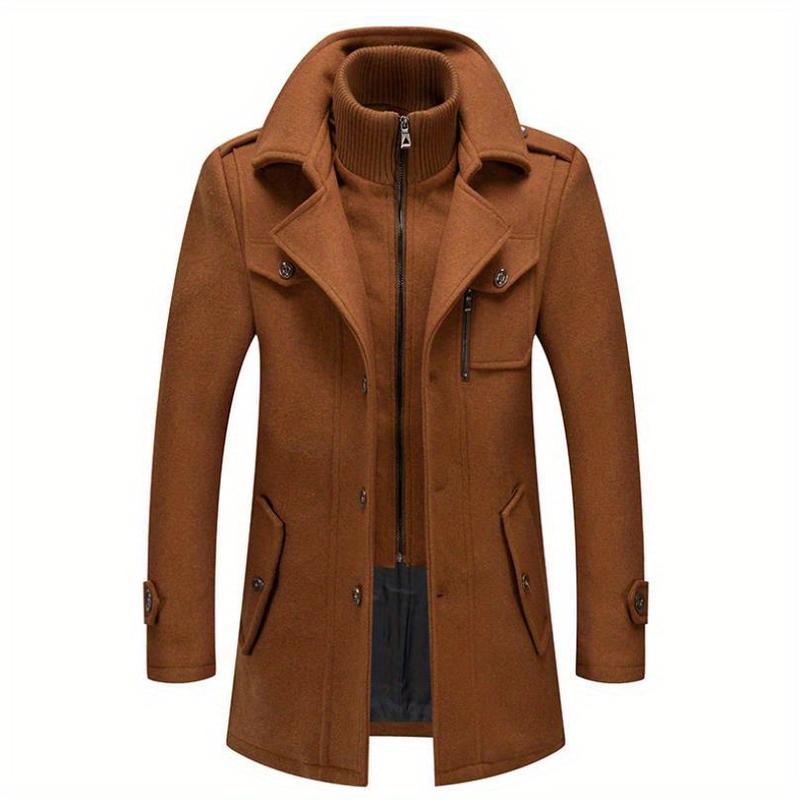 Men's business woolen coat fashion double neck medium and long woolen coat, autumn and winter