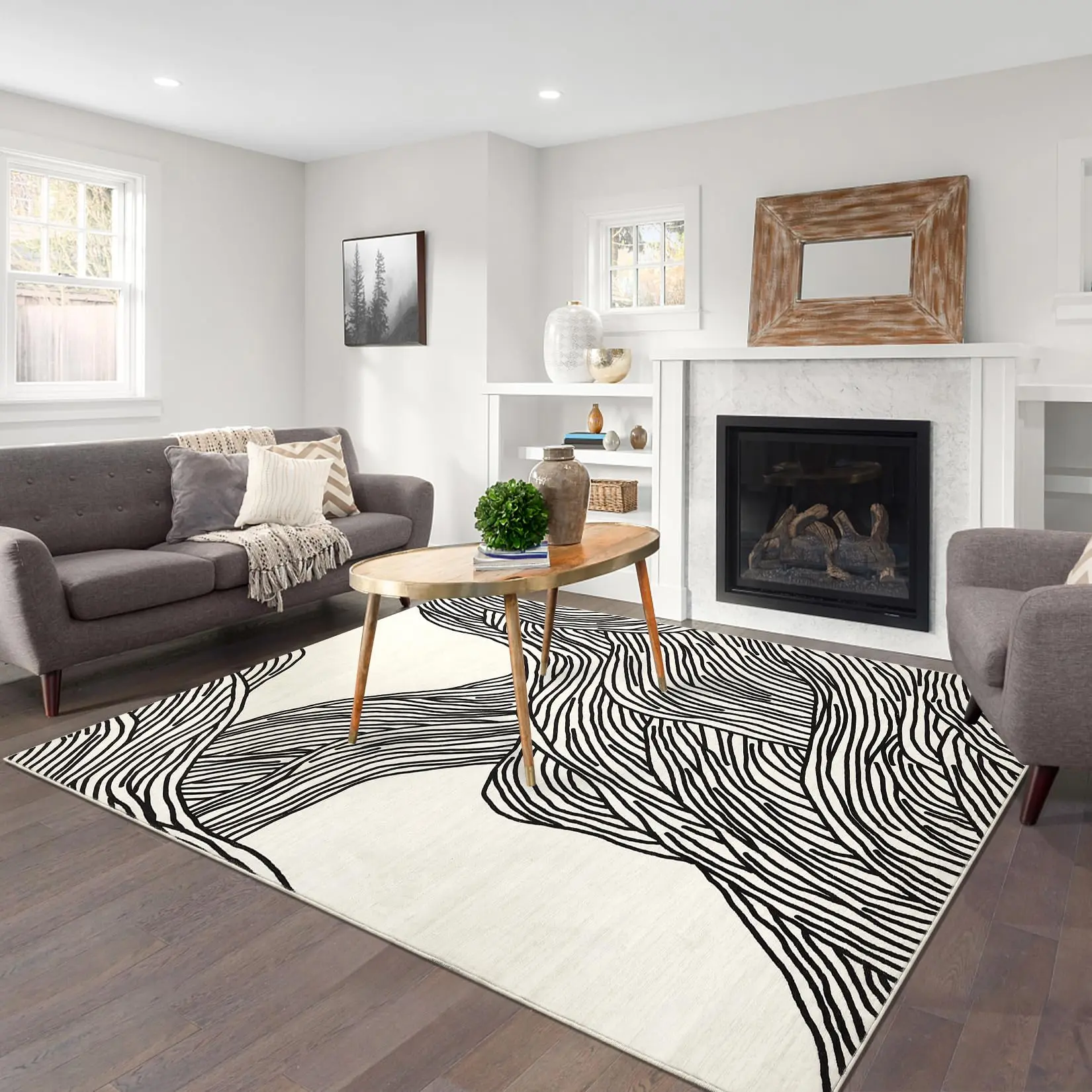 GARVEE Modern Washable 6x9 Living Room Rug with Non-Slip Ultra Thin Design, Minimalist Striped Pattern, Soft Stain Resistant Geometric Accent Carpet for Nursery, Office, and Home Decor