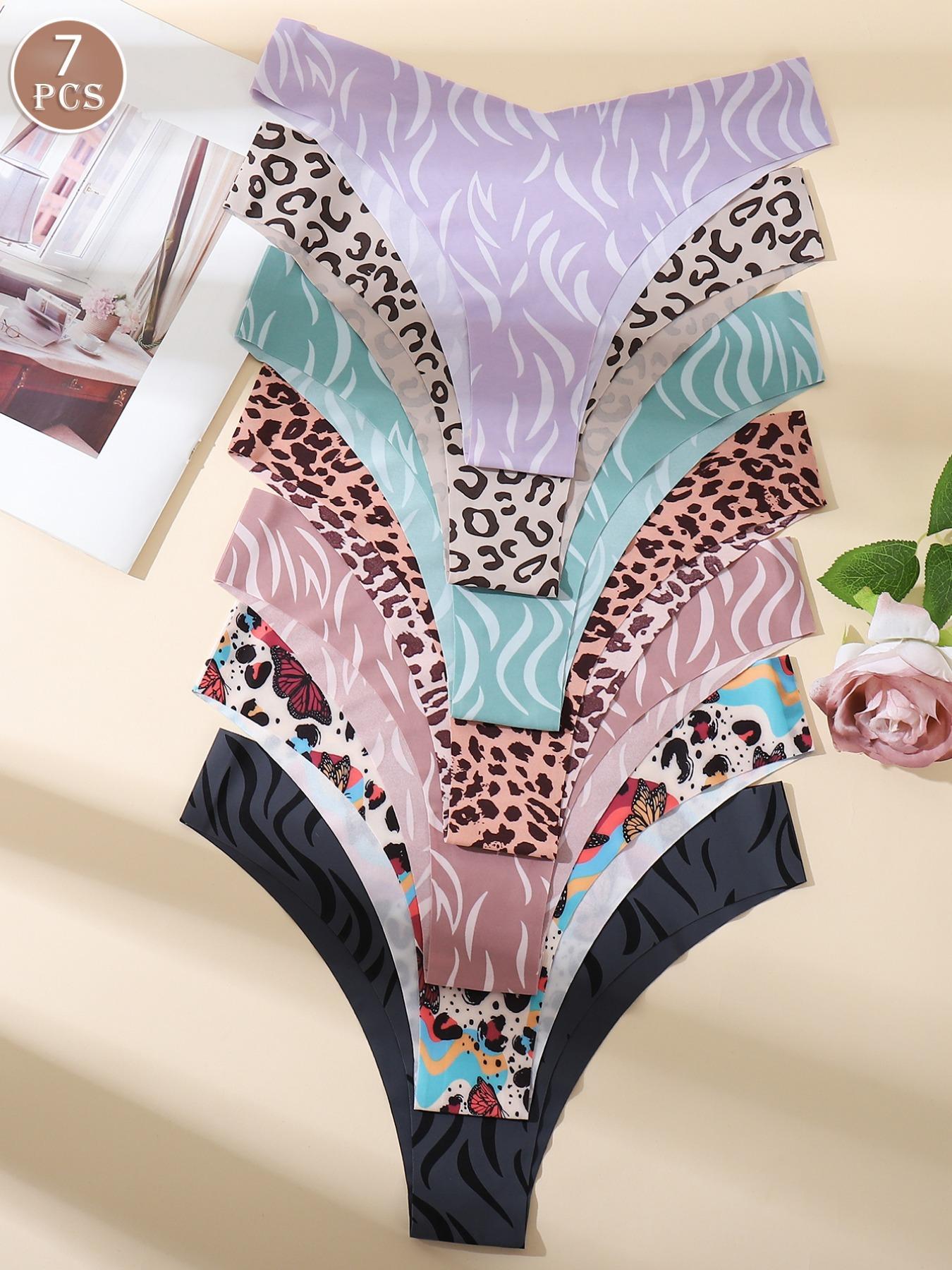 Women's Floral Heart Leopard Print Underwear Set, 3/4/6/7/8/10/12 Pieces, Casual Fitted Design, All Seasons Comfortable Panties