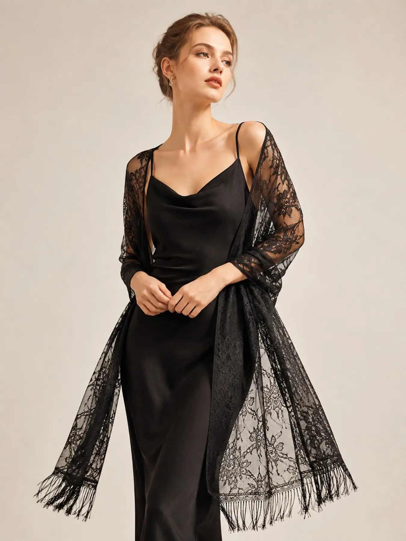 Rose Embroidery Lace Fringed Shawl with Breathable Mesh Outerwear, Versatile Evening Dress Sun Protection Cover-Up, One-Piece Wrap for Stylish Occasions