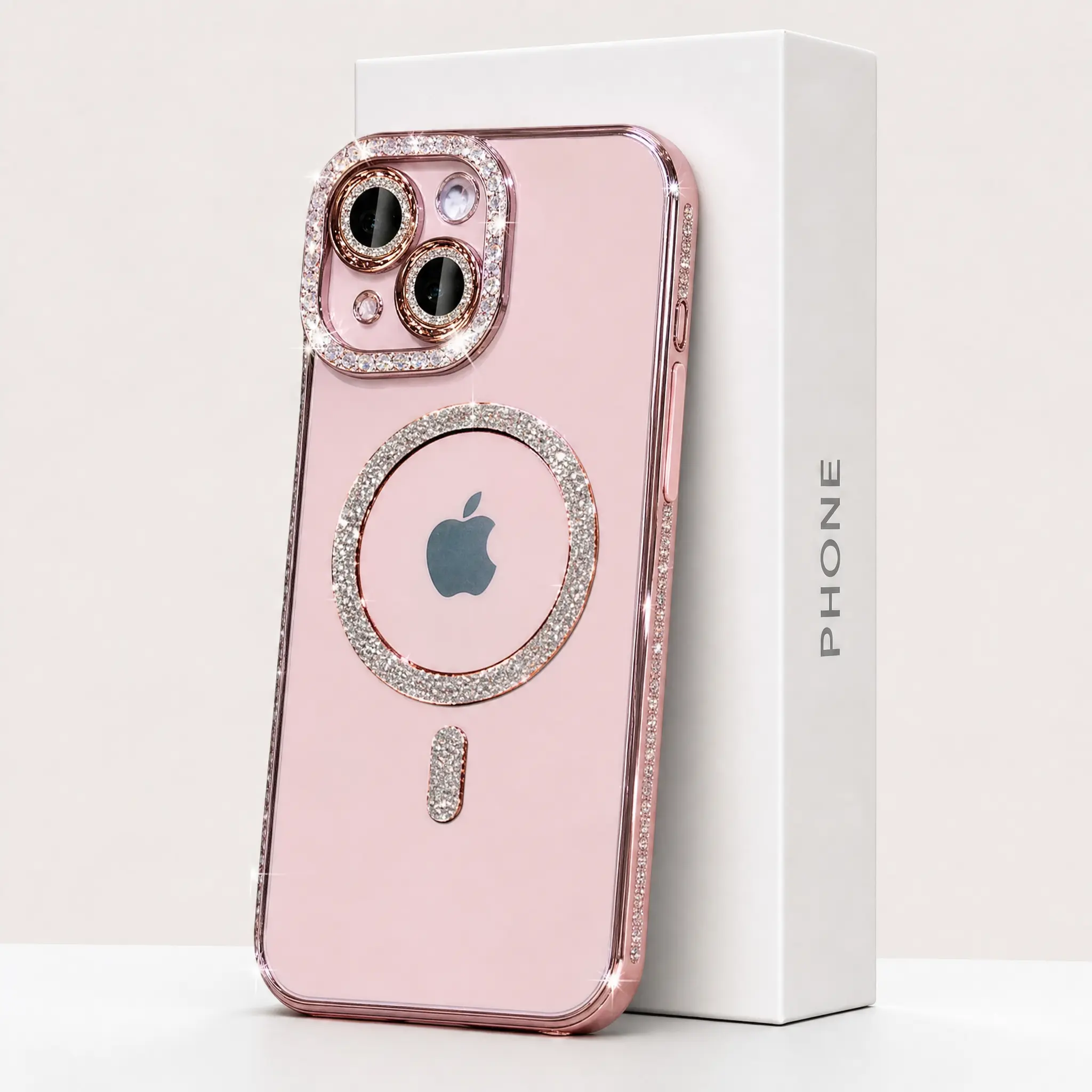 Luxury Bling Crystal Lens Film Phone Case For iPhone 17 16  15 14 13 12 Pro Max Plus Magsafe Magnetic Wireless Charging Clear Cover.