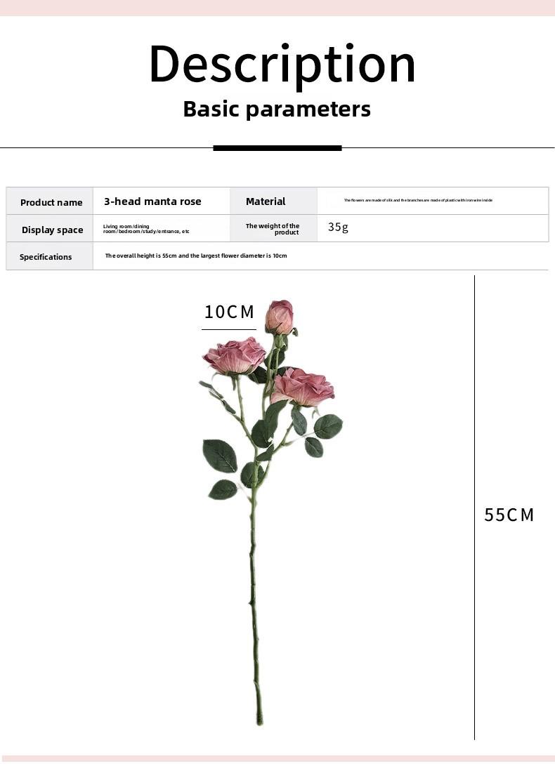 Vintage Burnt Edge 3-Head Rose Oil Painting Style Artificial Flowers Dried Flowers Handheld Bouquet Fake Flowers Decoration Photo Props