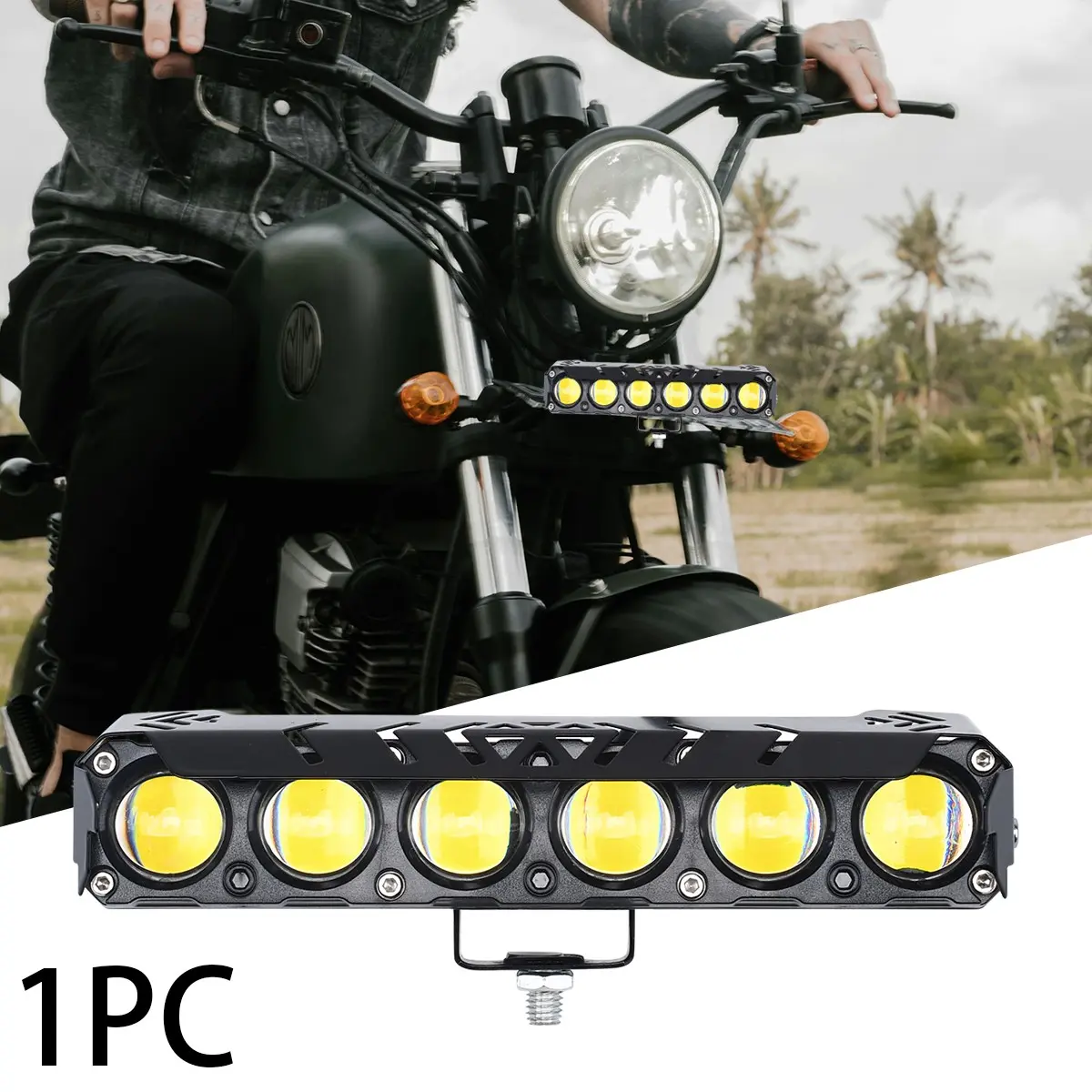 Dual Color White & Amber LED Light Bar, Single Row 4/5/6 Lens Motorcycle Auxiliary Spotlight, Aluminum Alloy Waterproof Offroad Driving Fog Lamp, 3-Wire Simple Wiring Work Light, Motorcycle LED Lights for Motorbike ATV UTV Truck Jeep