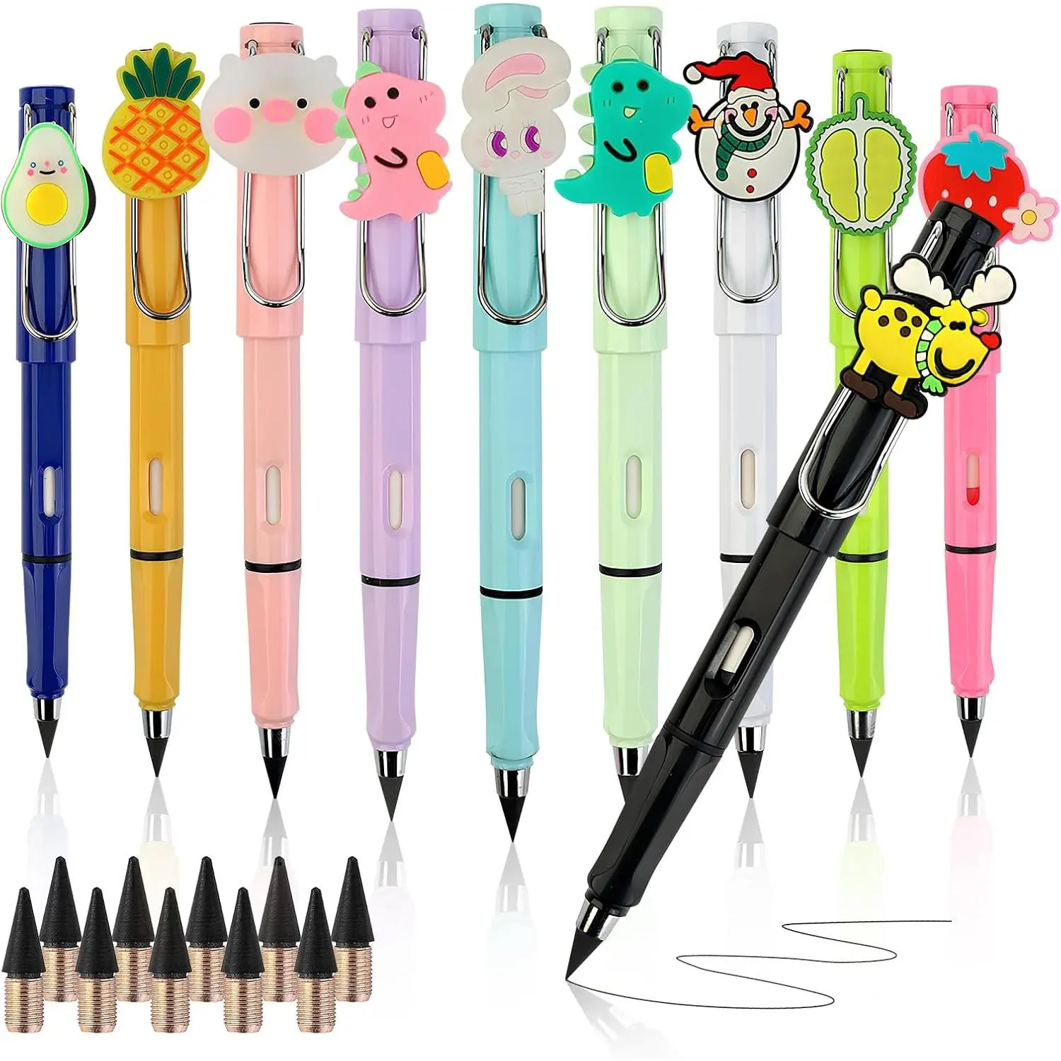 10 count Infinity Pencils, Everlasting Inkless Pencil with Eraser, Cute Forever Pencil with 10 count  Nibs,Unlimited Writing Eternal Pencils for Student Writing Drawing