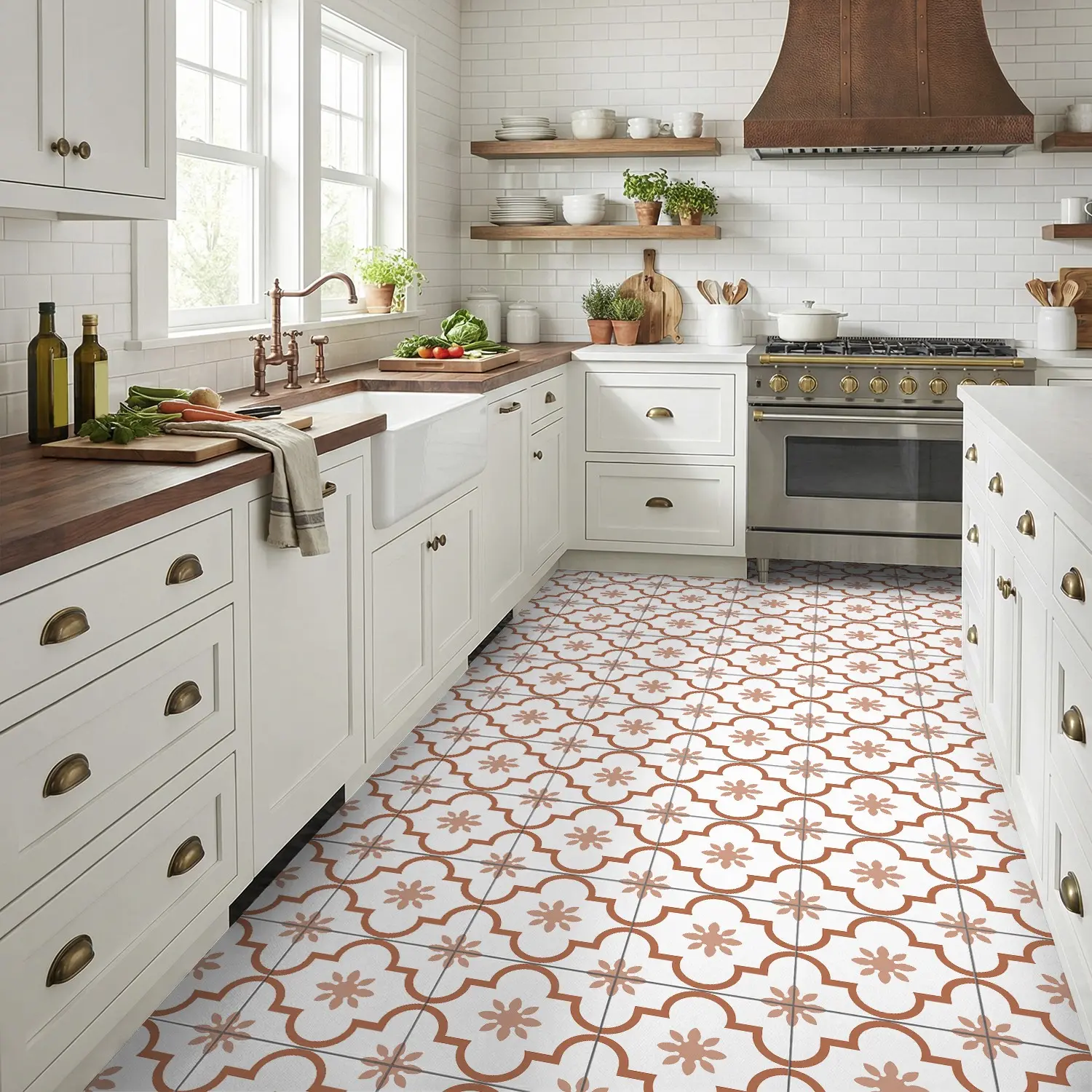 24pcs Self-Adhesive PP Floor Tiles, Waterproof, Oil-Resistant, Geometric Patterns, Ideal for Living Room, Kitchen, Bathroom, Commercial Use