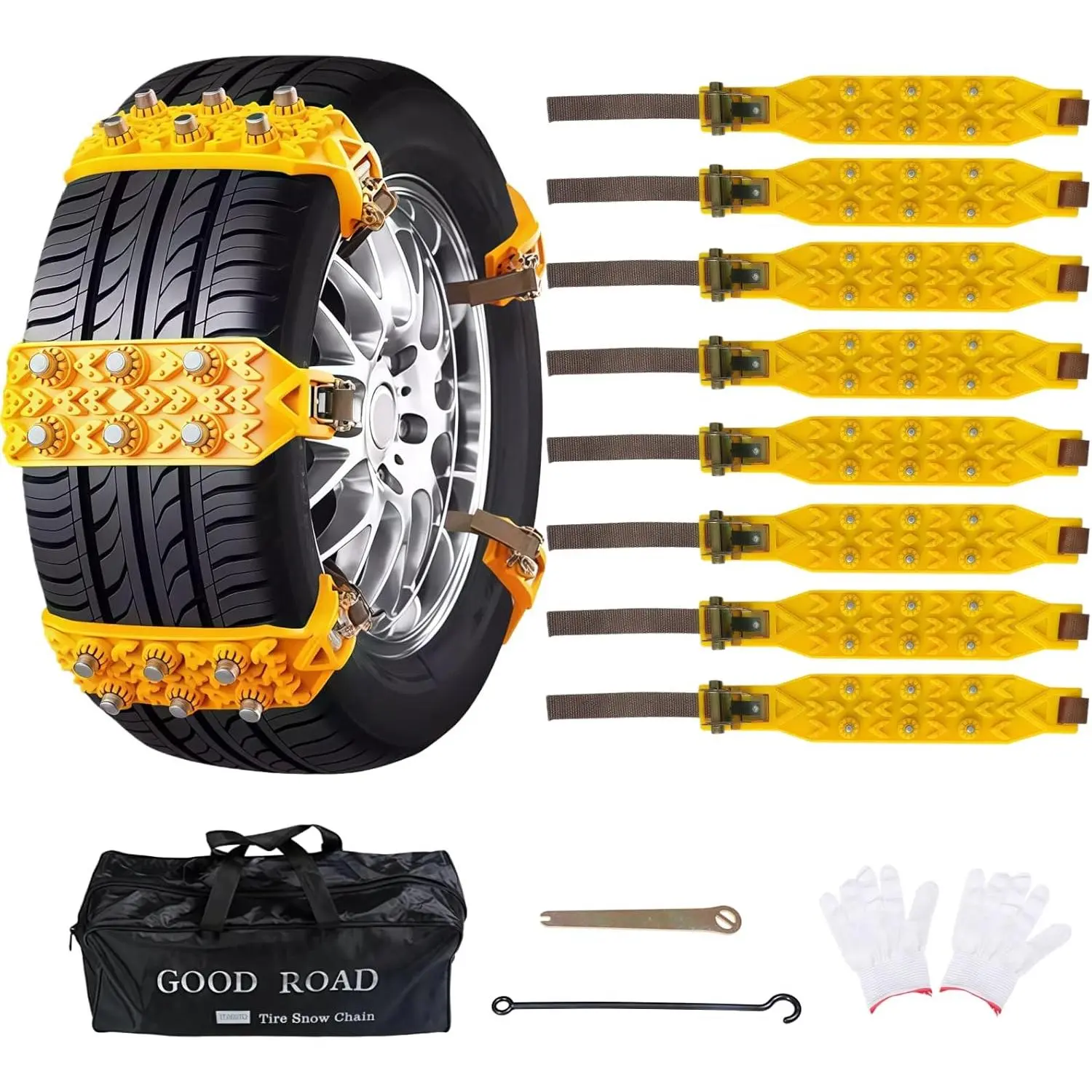 8 Pack  Tire Chains, Portable Snow Chains Suitable for , , and SUV, Zip Tie Tire Chains, Adjustable Thickened Snow Tyre Chains Thickened Wear-Resistant TPU Anti-Slip Chains