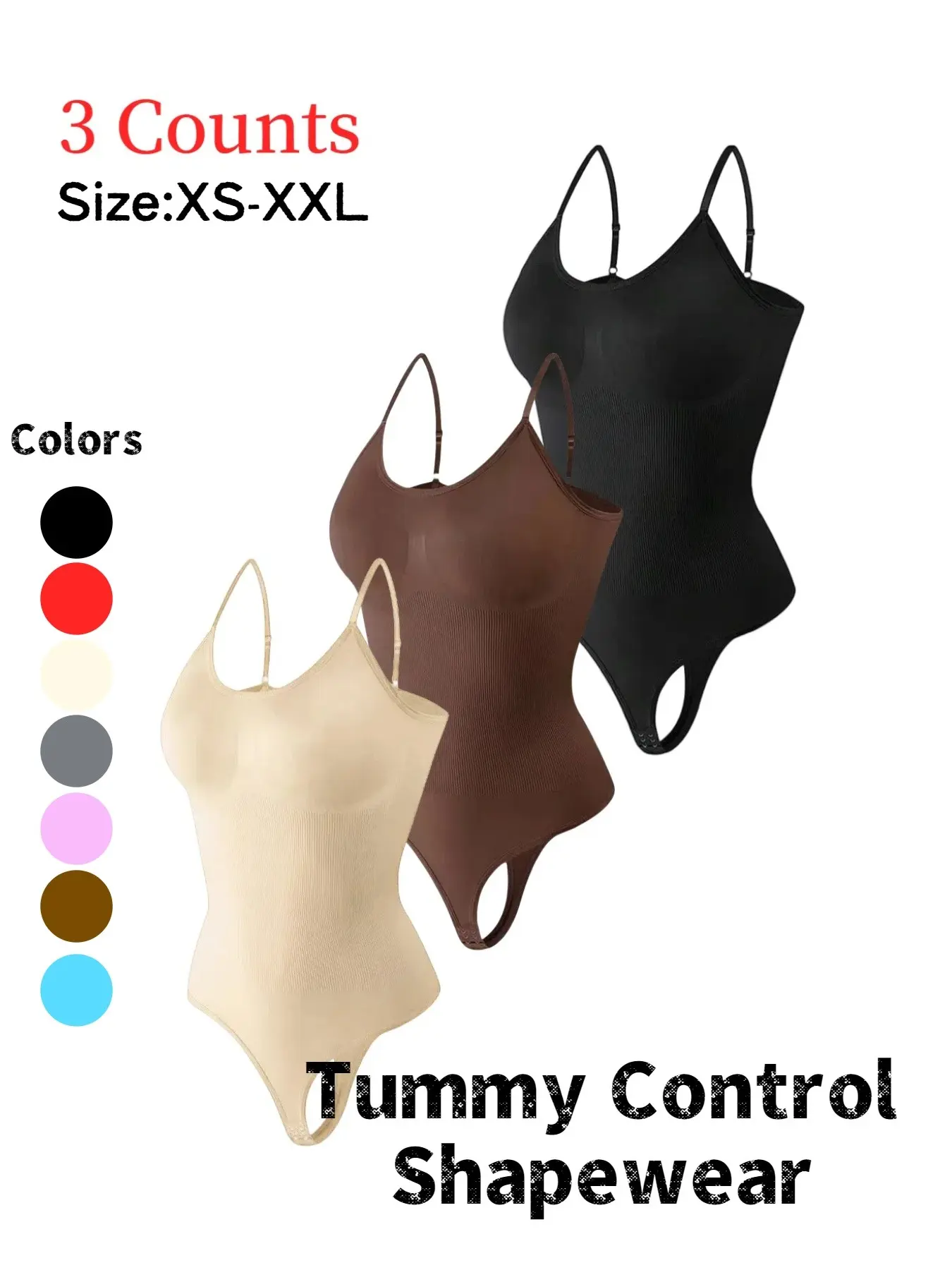 Women's Solid Adjustable Strap Backless Shapewear Bodysuit,Casual Basic Comfy Spaghetti Strap Seamless Fajas Tummy Control Butt Lifting Bodysuit for Daily Wear, Ladies Shapewear for All Seasons,Underwear, High Waisted Shapers