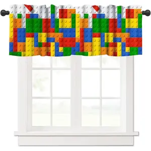 Kids Building Block Toy Valance Curtain Colorful Plastic Toy Brick Art Printed Valance for Boys Nursery Bedroom Decor W54xL18in Fabric 1 Panel