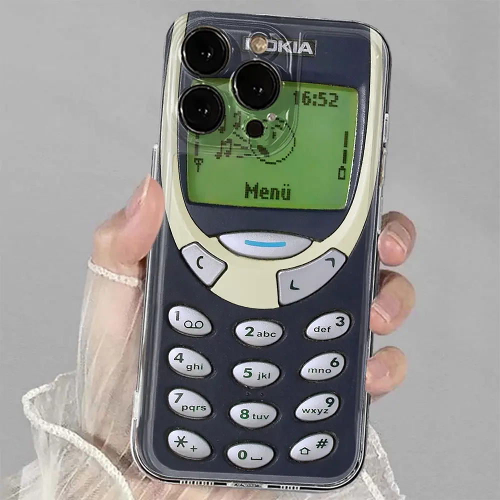Retro Brick Phone Pixel Screen Case, Y2K Vintage Keypad Mobile Design Clear Cover for iPhone 17 16 15 14 13 12 11 X Plus Pro Max, Retro Tech Gift
