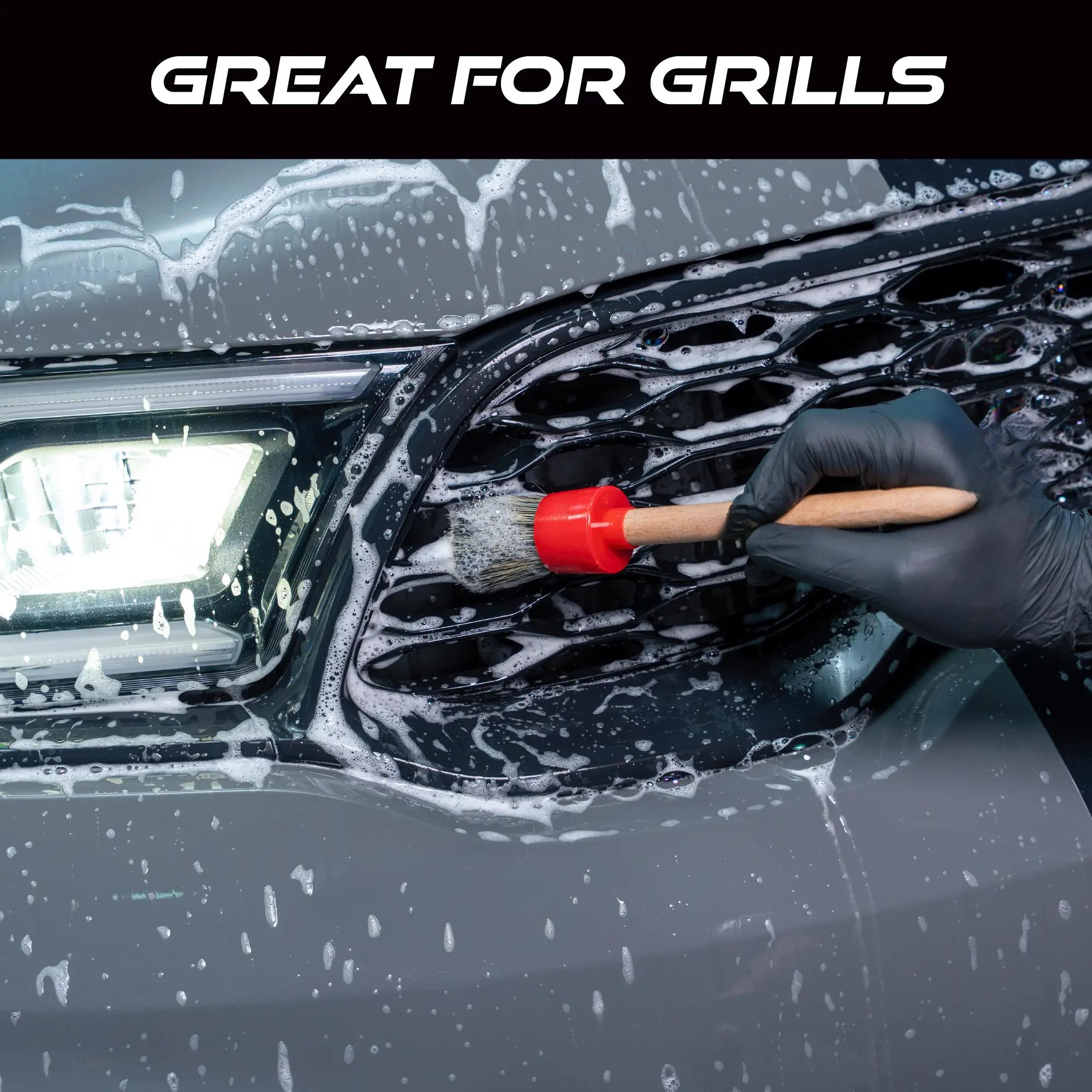 Car Detailing Brush Set for Car Cleaning Kit, Super-Soft Bristles for Exterior Detail, Includes Small, Medium, and Large Diameter Brush Heads, 3 Pack, Red