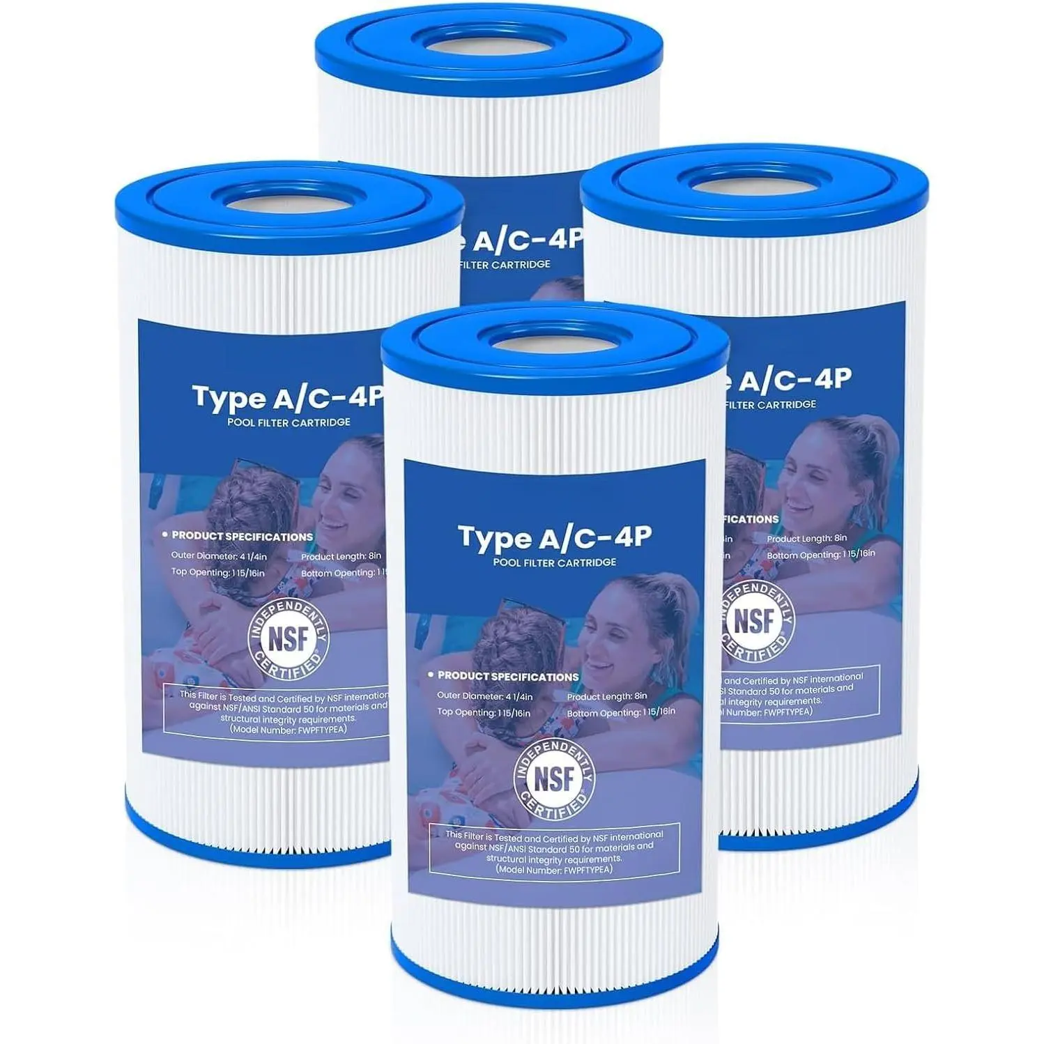 4 Pack Type A or C Pool Filter   for Intex 29000E/59900E & 1000/1500/530 GPH Filter Pump, Fits Easy Set Above Ground Pools
