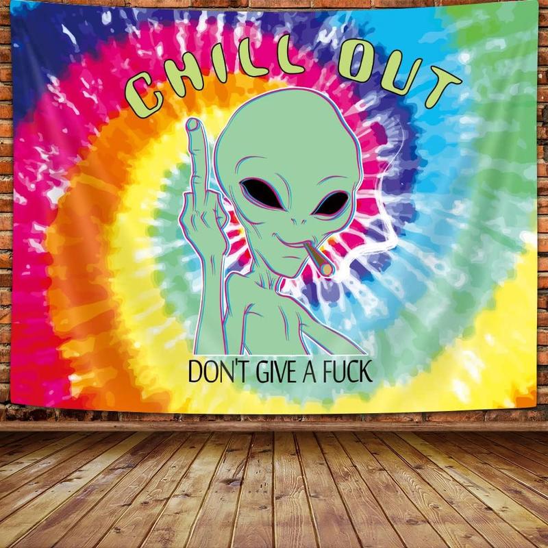 Trippy Fun Alien Tapestry Weed Marijuana Smoking Wall Tapestry for Bedroom, Psychedelic Tie Dye Stoner Tapestries for Men Aesthetic Hippie Wall Art Poster Dorm Home Decor. Multiple sizes are available for selection.