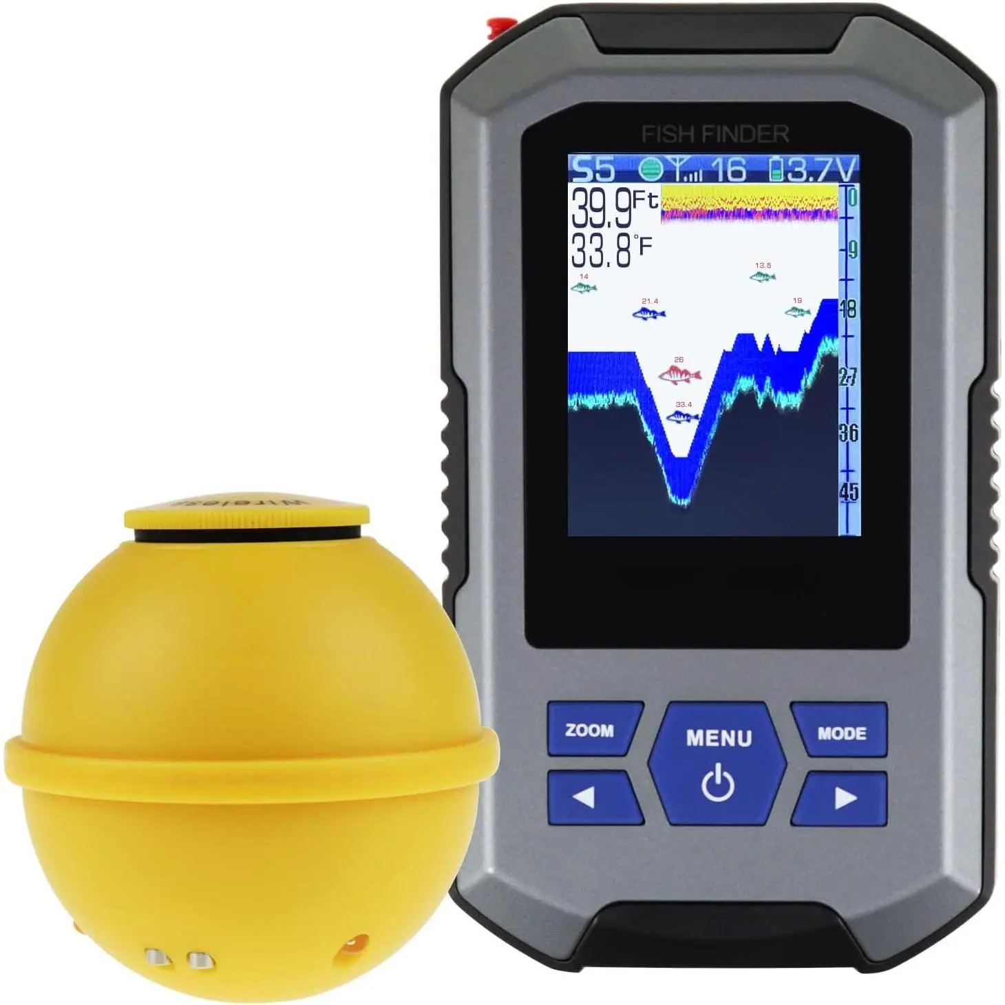 Portable Fish Finder Large  Display  Depth Finders for  with 147  Depth Detection Sensor, Rechargeable Castable Fish Finder Display Fish, Temp