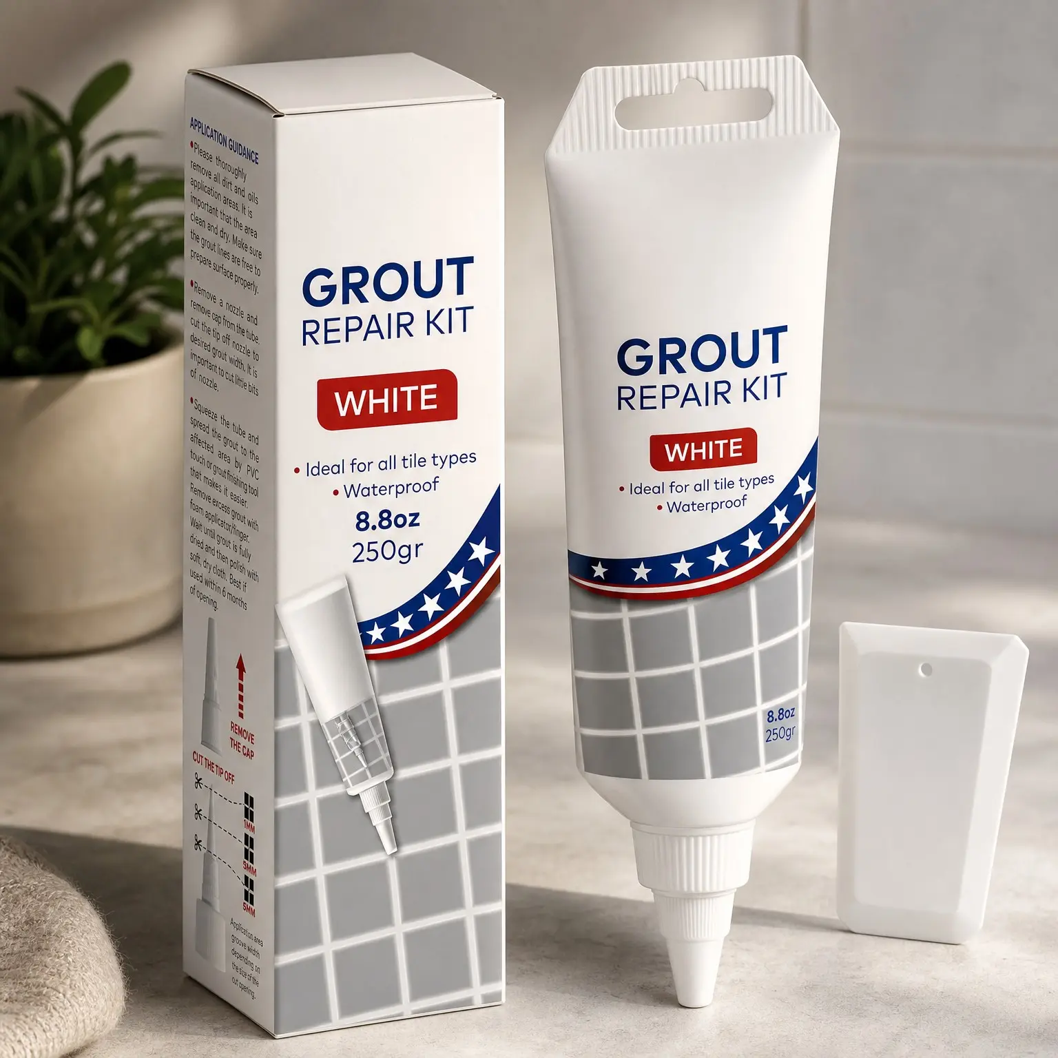 White Fast-Drying Grout Repair Kit, 8.8 oz | Tile Filler Sealer for Restore & RenewGift