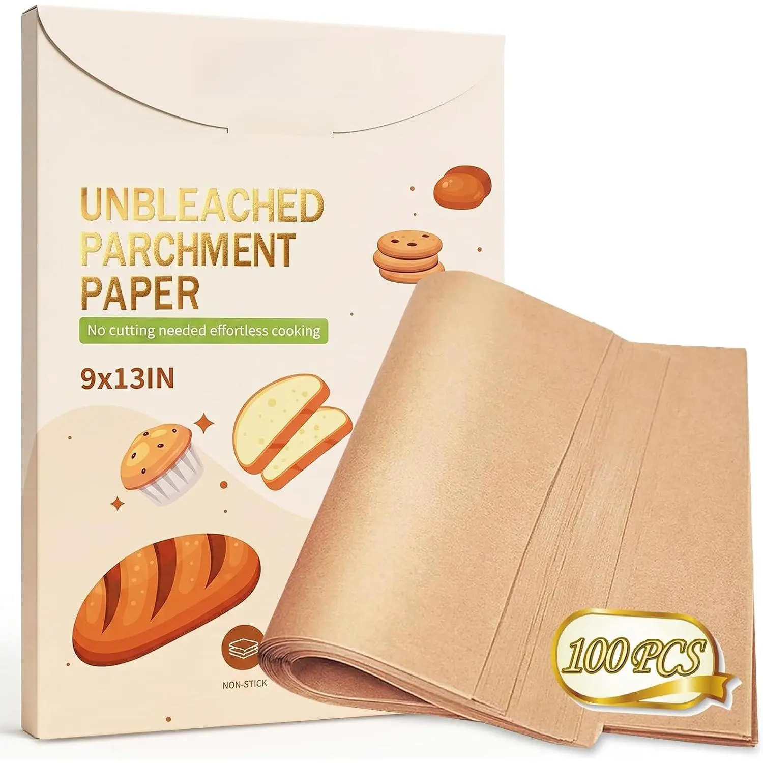 100 count Unbleached  Paper Sheets, 9x13In Precut Cooking Paper Liners for Baking Sheets, Air Fryer, Microwave, Grilling, Oven, Non-Stick,, Oil Proof,  Grade