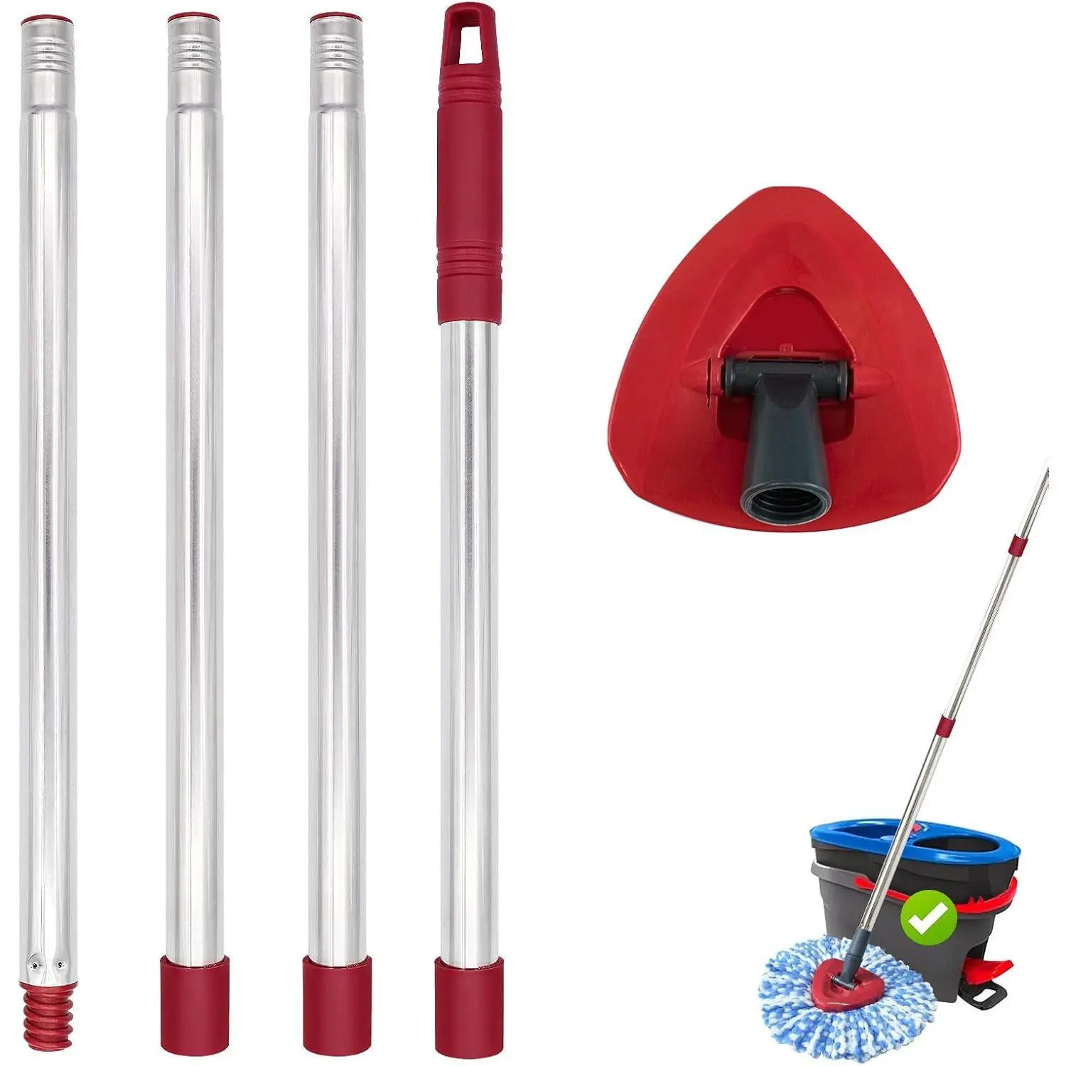 Mop Handle for Ocedar, Mop Handle for O Cedar, Spin Mop Replacement Handle for O Cedar, 4-Section Spin Mop Handles and Base for Ocedar, 30" to 58" Mop Stick Pole Handle and Base for Ocedar Spin Mop