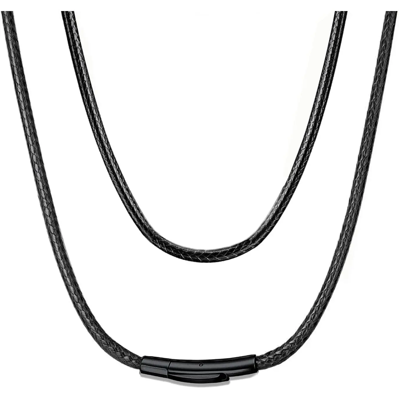 Waterproof Comfortable Braided Leather Chain Cord with Stainless Steel Clasp, Versatile String Rope Necklace for Men/Women, Durable Black Chains Necklace for Pendants
