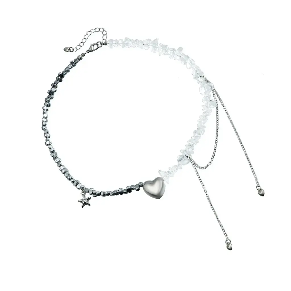 Stylish Heart Tassels Pendant Necklace Beaded Clavicle Chain for Trendsetters