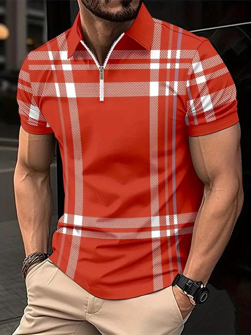 Summer Printed Checks Men's Casual Polo Collar Polo Shirt Menswear Top