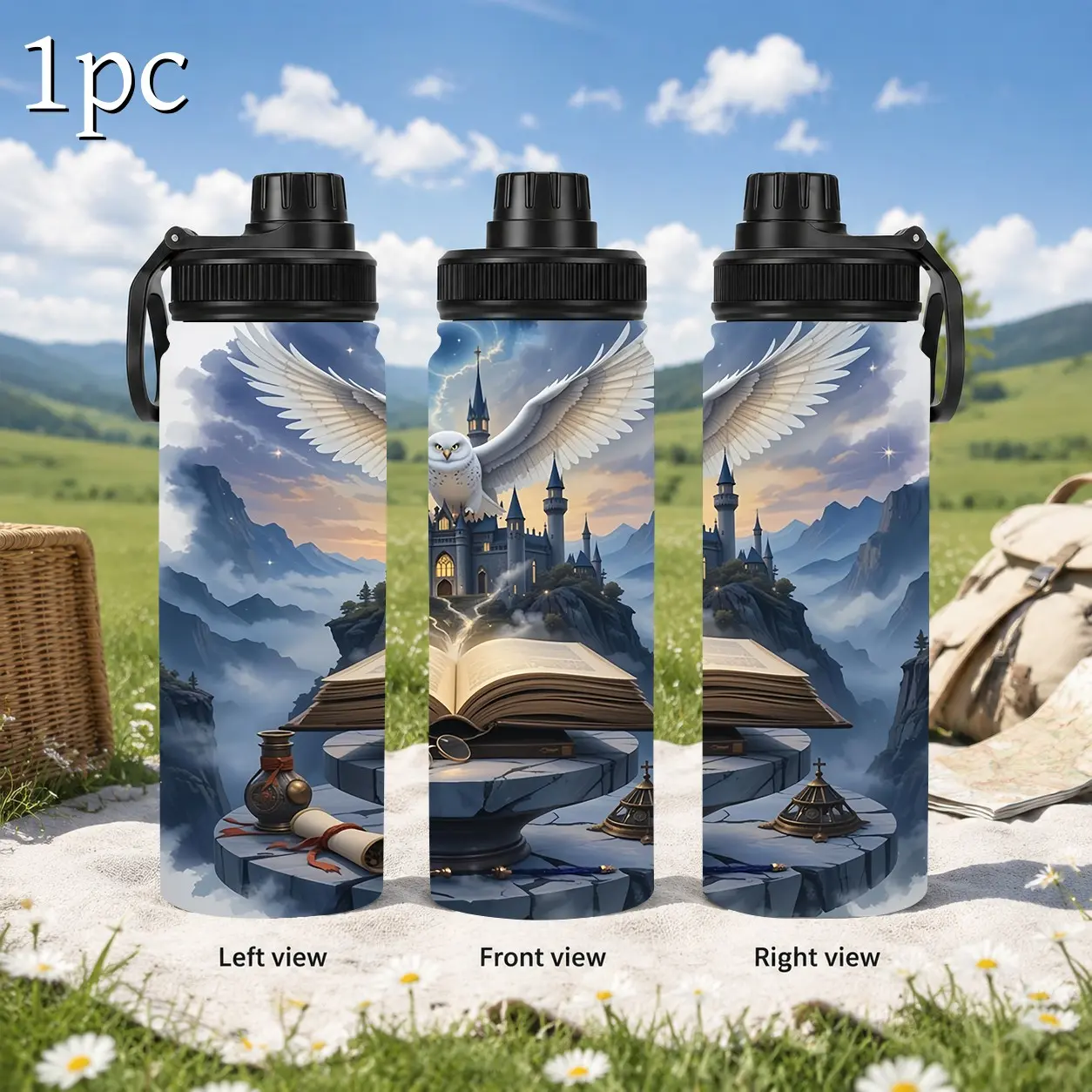 1pc 18/20oz Magical Wizard Castle Portable insulated cup, Stainless Steel Insulated Coffee Cup & Sports Water Bottle, Leakproof Travel Flask, Fantasy Wizardry Gift For Book Lovers，Outdoor camping usage