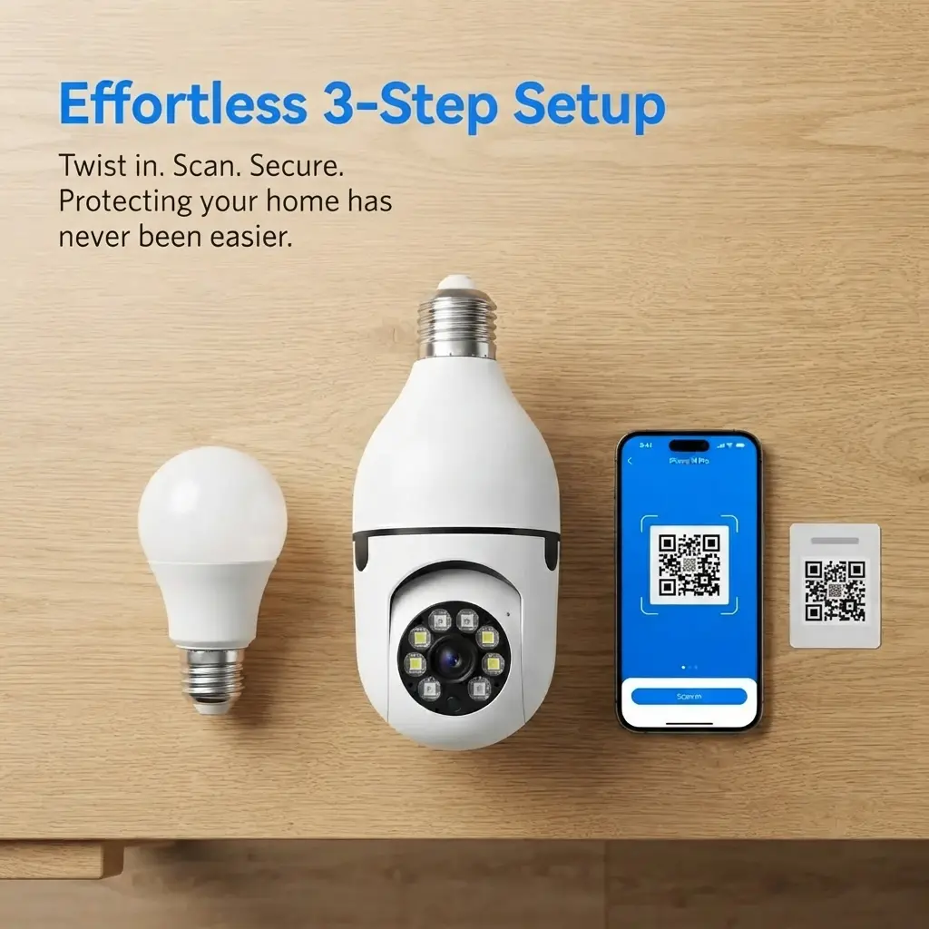 Dual‑Lens 1080P Light Bulb Security Camera, 5G/2.4G WiFi With Motion Detection Night Vision 2‑Way Audio Easy Socket Install