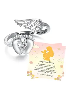 Charming Women's Adjustable Open Ring — Angel Heart with Wings — Engagement & Wedding Jewelry | For Mothers: Pregnancy Loss & Infant Loss Memorial Jewelry — A Commemorative Gift for Mom