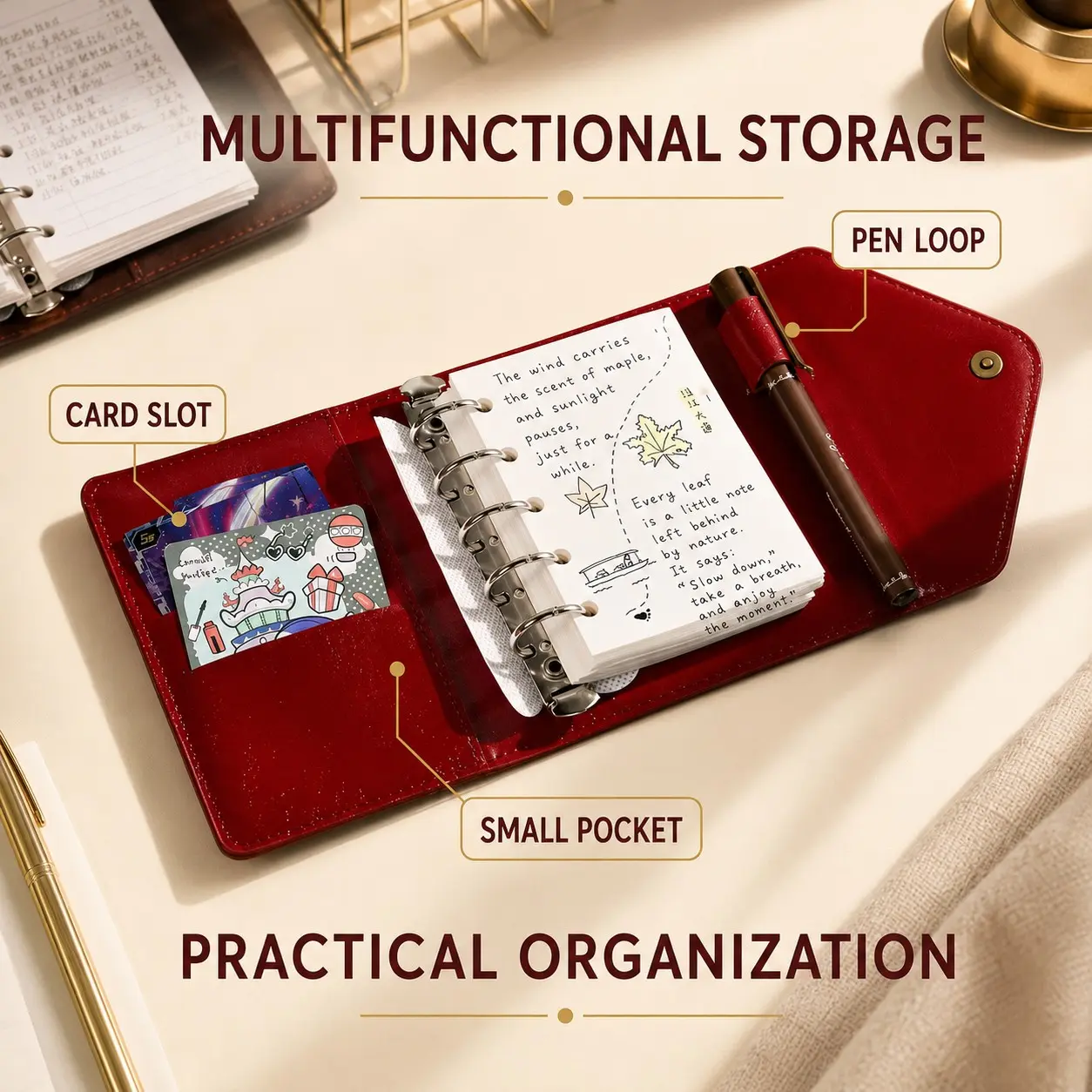 M5 Red Envelope-style Tri-fold Loose-leaf Journal, Ins Aesthetic High-value Mini Pocket Notepad, Exquisite Portable Notebook for Daily Journaling, Travel Notes, Class Notes, Perfect Christmas New Year Back to School Gift
