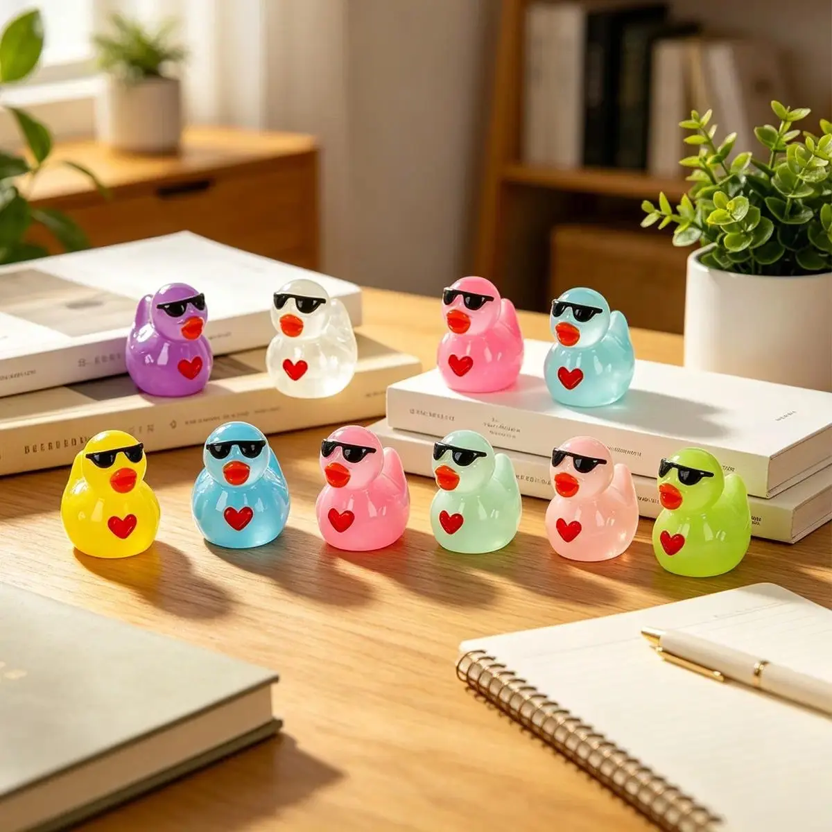20PCS Glow in the Dark Mini Duck Figurines, Funny Sunglasses Resin Ducks, Cute Realistic Animal Ornaments for Home, Office Desk Decor & Party Gift Collectibles