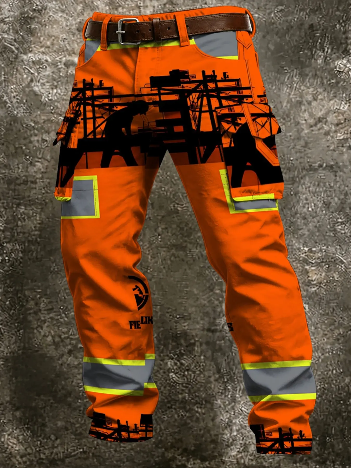 Workwear Casual Pants with Large Side Pockets, Full Print, Long Regular Fit, Slim-Fitting, Fall & Winter Outdoor Wear