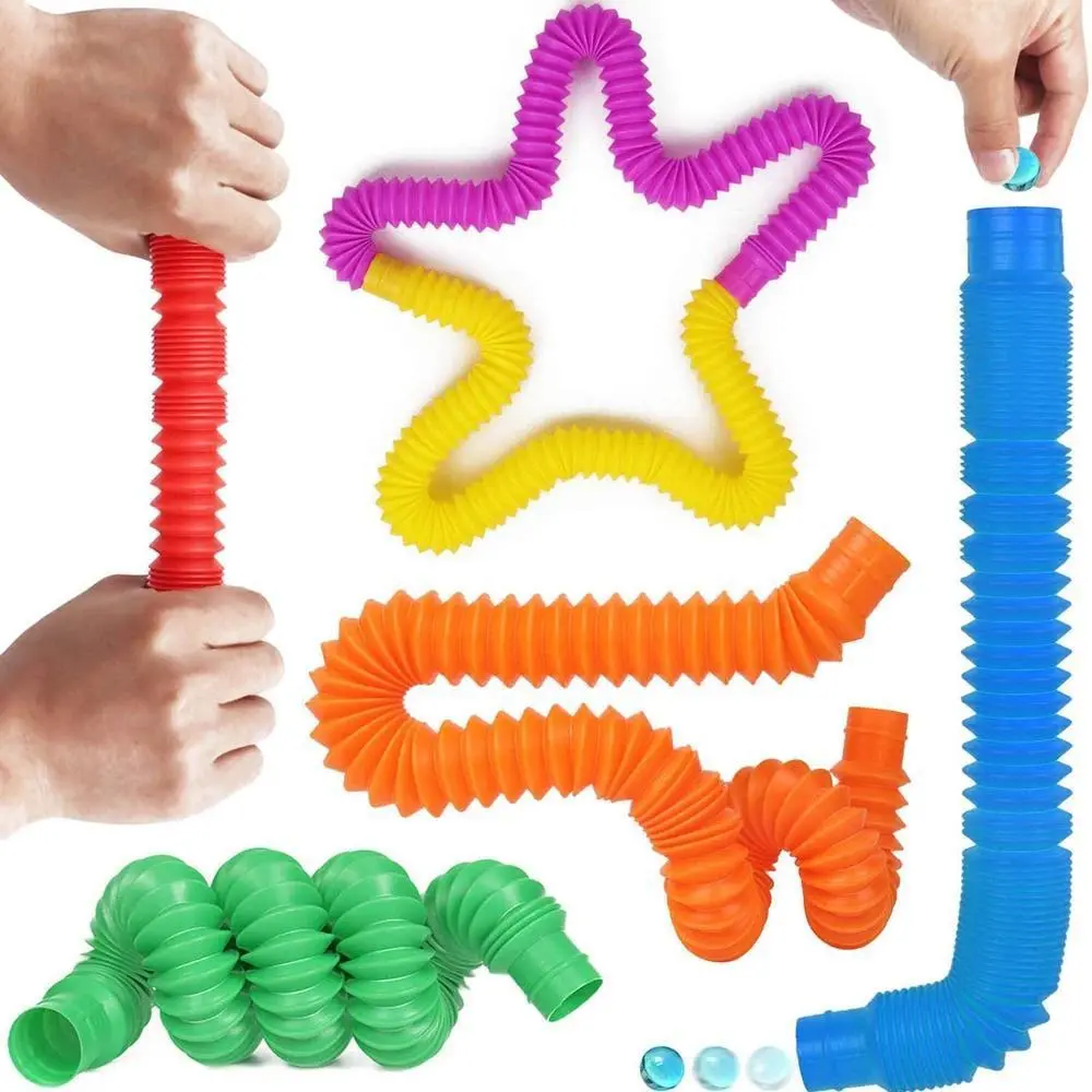 Pop Tubes 8Pack Fidget Toys Sensory Toys for Stress Anxiety Relief for Children Adults Fidget Tubes Learning Toys for Toddlers