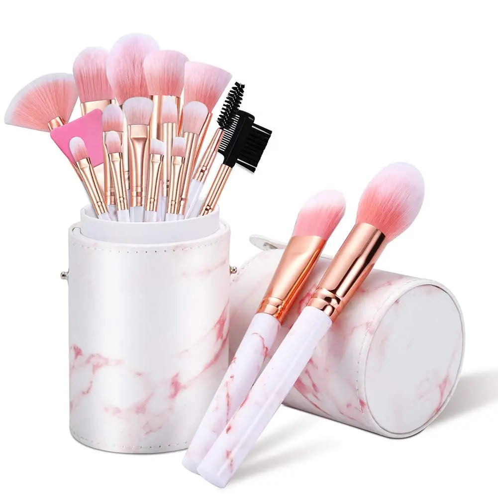 Makeup Brushes Set  16PCS Marble Make up Brushes Foundation Eyeshadow Concealer Eyebrow Blush Face Mask Brush Set With Gift Box Make Up Tool(Pink)