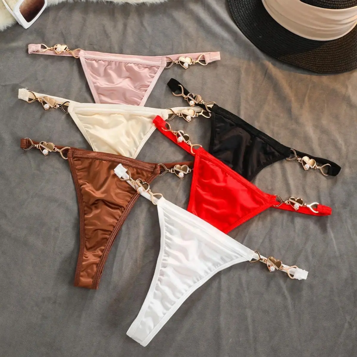 Women's Satin Low-Waist Thongs, Nude Lady Panties with Soft Cotton Crotch, Shiny Smooth Elastic Invisible G-String Lingerie Gift Pack for Night Wear, Silk Satin, Seamless, Comfortable Underwear, Minimalist, Panty