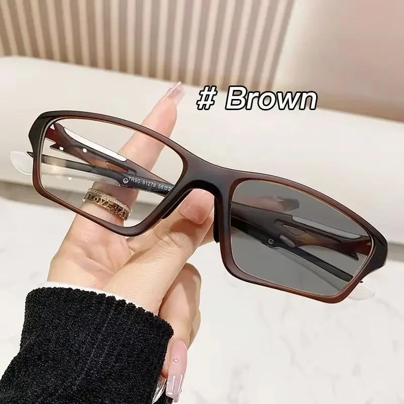 New Trendy TR90 Sports Photochromic Myopia Glasses Unisex Women Men's Square Near Sight Eyeglasses Finished Sunglasses Diopter
