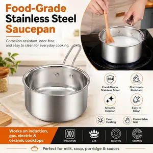 Stainless Steel Cooking Pot, Food-Grade Saucepan with Double Handles, Corrosion-ResistantEasy Clean Soup Pot for Milk, Noodles, Sauce, Soup, Stew, Induction Cooker, Gas Stove and Daily Kitchen Use
