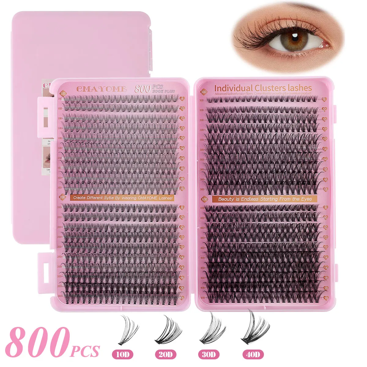 CMAYOME 800 PCS Individual Cluster Lashes 10-18mm, DIY Lash Extension Kit with 10D 20D 30D 40D Volume Lashes, Soft Lightweight Natural Look