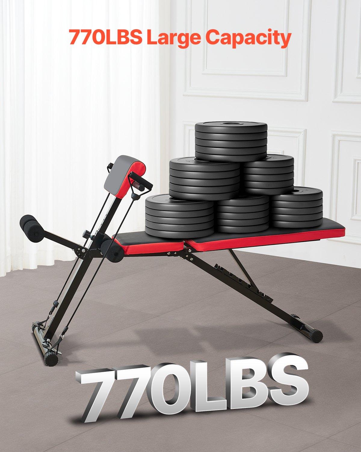 VEVOR Multi-Functional Weight Bench for Full Body Workout, Roman Chair Hyperextension Bench, 770 lbs Adjustable & Foldable Equipment for Back Arm Core Ab Workout, Sit Up Exercise Machine for Home Gym