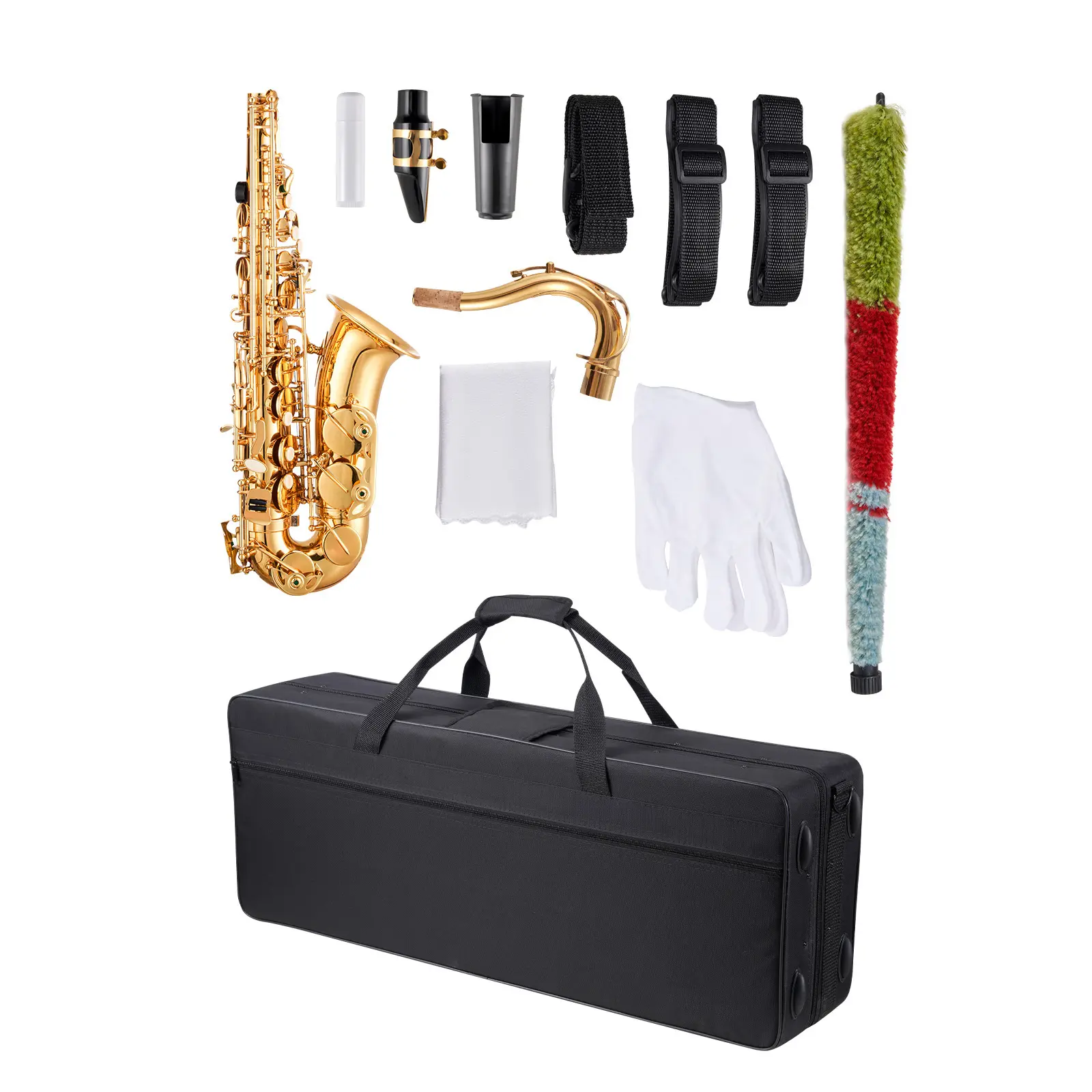Tenor Saxophone, B Flat, Professional Brass Saxophone Beginner Kit with Carrying Case, Mouthpiece, Straps, Cleaning Cloth, Gloves, Neck Strap, 23 Keys Tenor Sax Kit, for Beginners Students, Gold