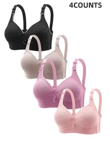 Women's Contrast Binding Push Up Bra, Soft Comfortable Breathable Wireless Bra, Women's Lingerie for All Seasons Underwear