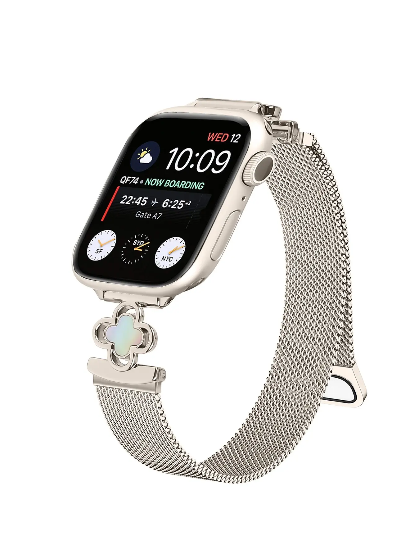 Lucky Clover Magnetic Metal Mesh Band, Slim Milanese Watch Strap for Apple Watch, Solid Pattern, All Seasons Accessory, Smart Watch Straps
