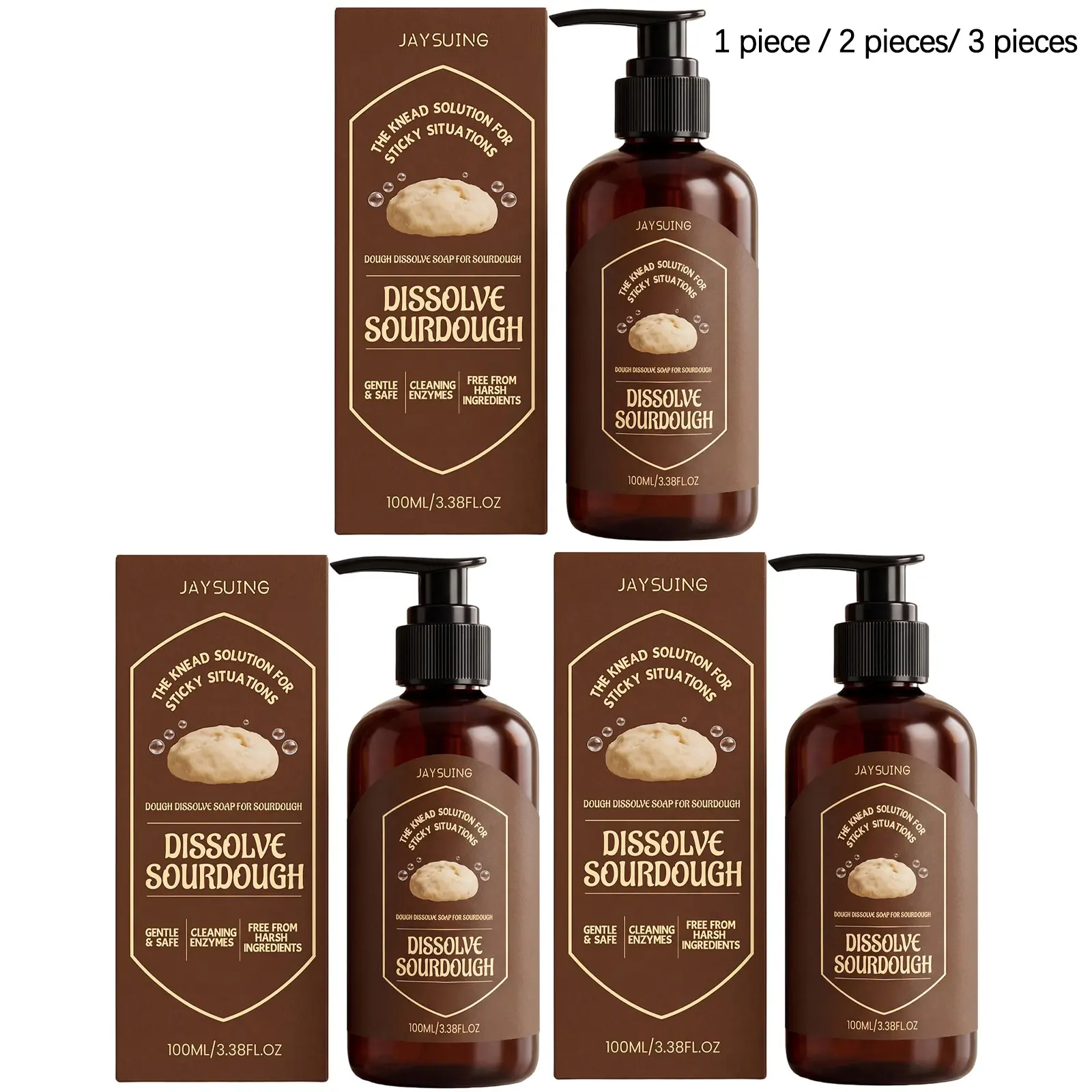 Dough Cleaner (100ML/100ML*2/100ML*3), Dissolves Dough Residue, Cleans Kitchen Tools, Liquid Formula, Non-Sponge Rubber, Unvulcanized