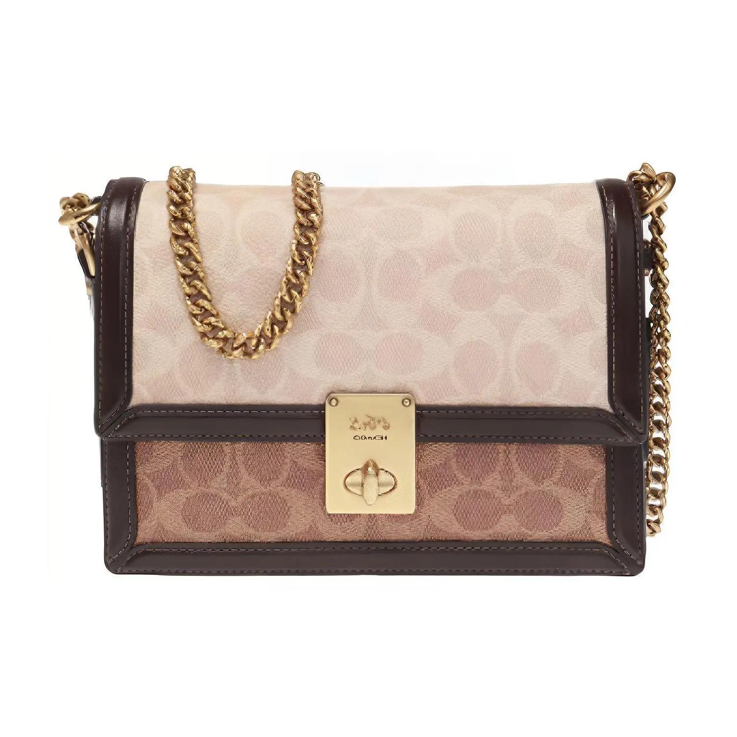 COACH Hutton 22 Small Crossbody Bag for Women – Vintage Monogram Chain-Tab Flap Leather Handbag in Brown and Black