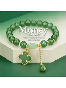 Money Magnet! Lucky Four-Leaf Clover Green Aventurine Bracelet - Manifest Wealth & Prosperity Crystal Charm