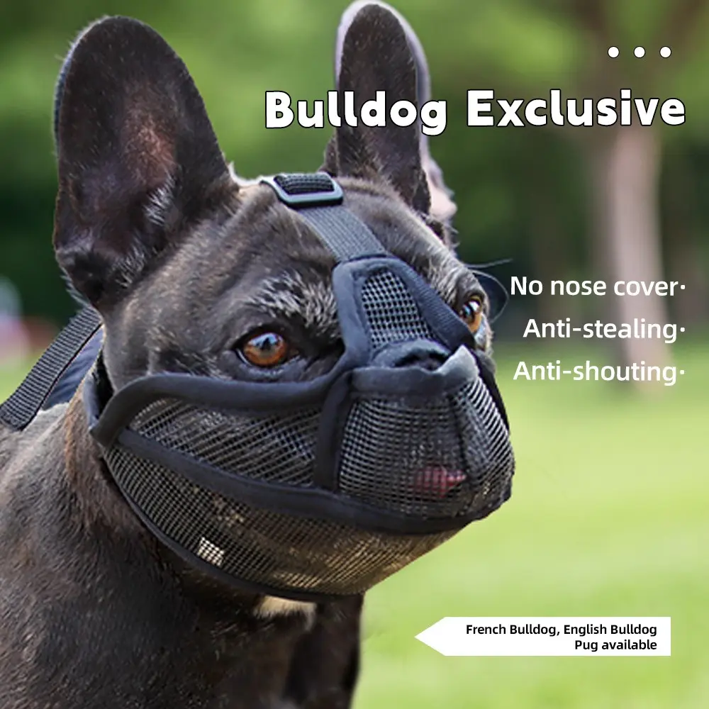 Short Snout Dog Muzzle- Adjustable Breathable Mesh Bulldog Muzzle for Biting Chewing Barking Training Grooming Dog Mask