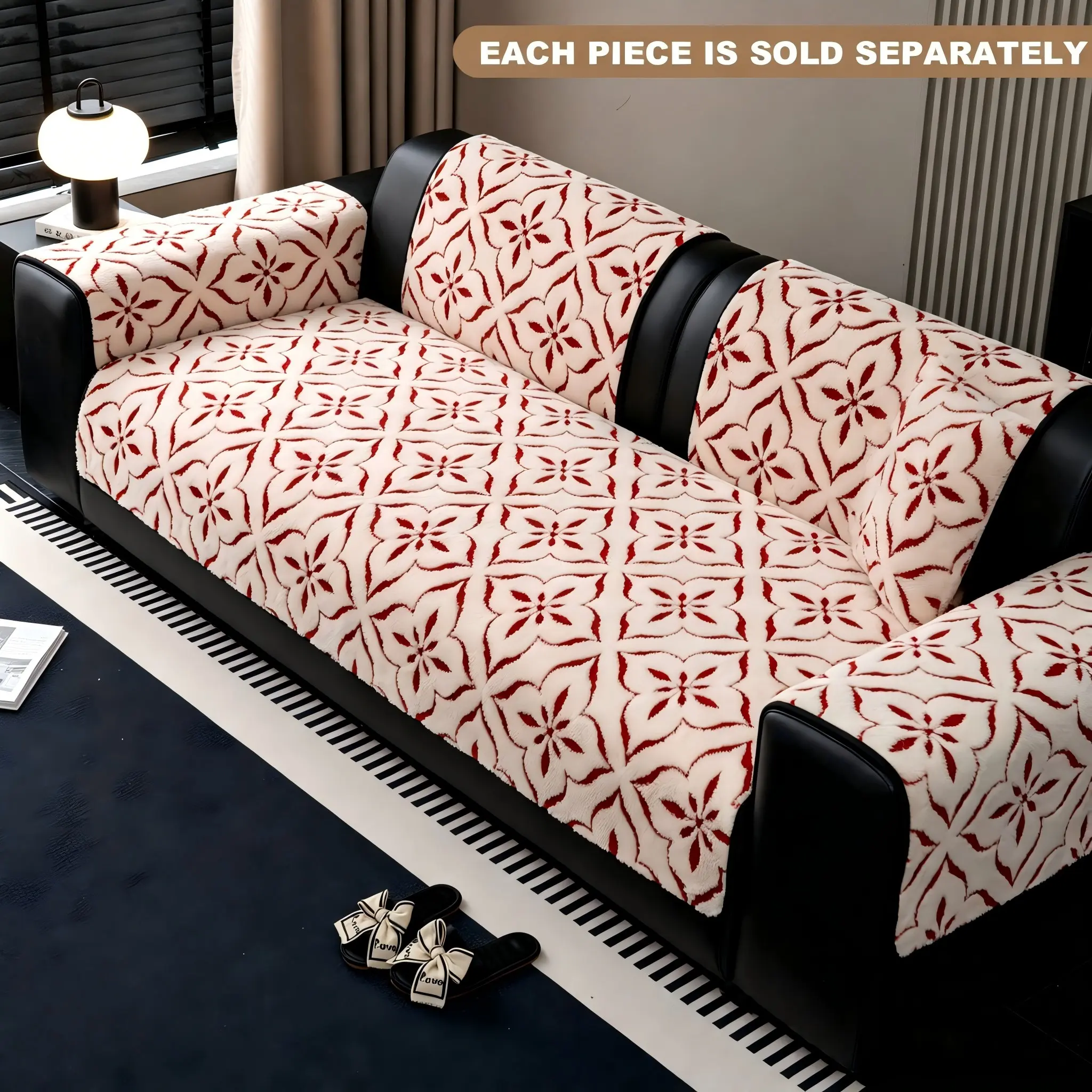 Elegant Dual-Tone Four-Leaf Flower Sofa Cover, Luxury Dust-Proof All-Season Design, Full Coverage Sofa Protector