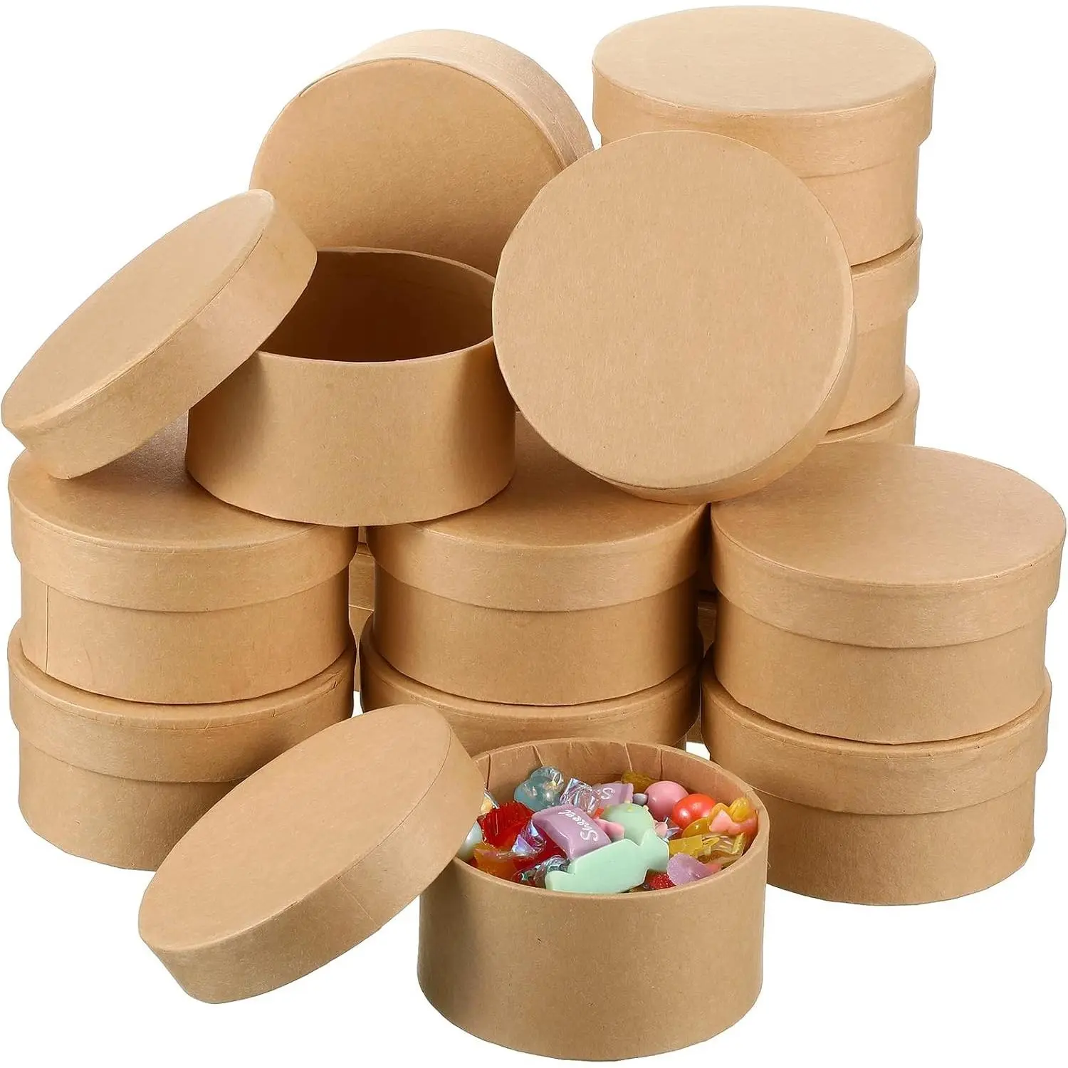 Round Paper Mache Boxes with Lids, 3.9 Inch Small Mini Nesting Cardboard Gift Boxes for DIY Crafts Decoupage Painting Jewelry Storage and Party Favors