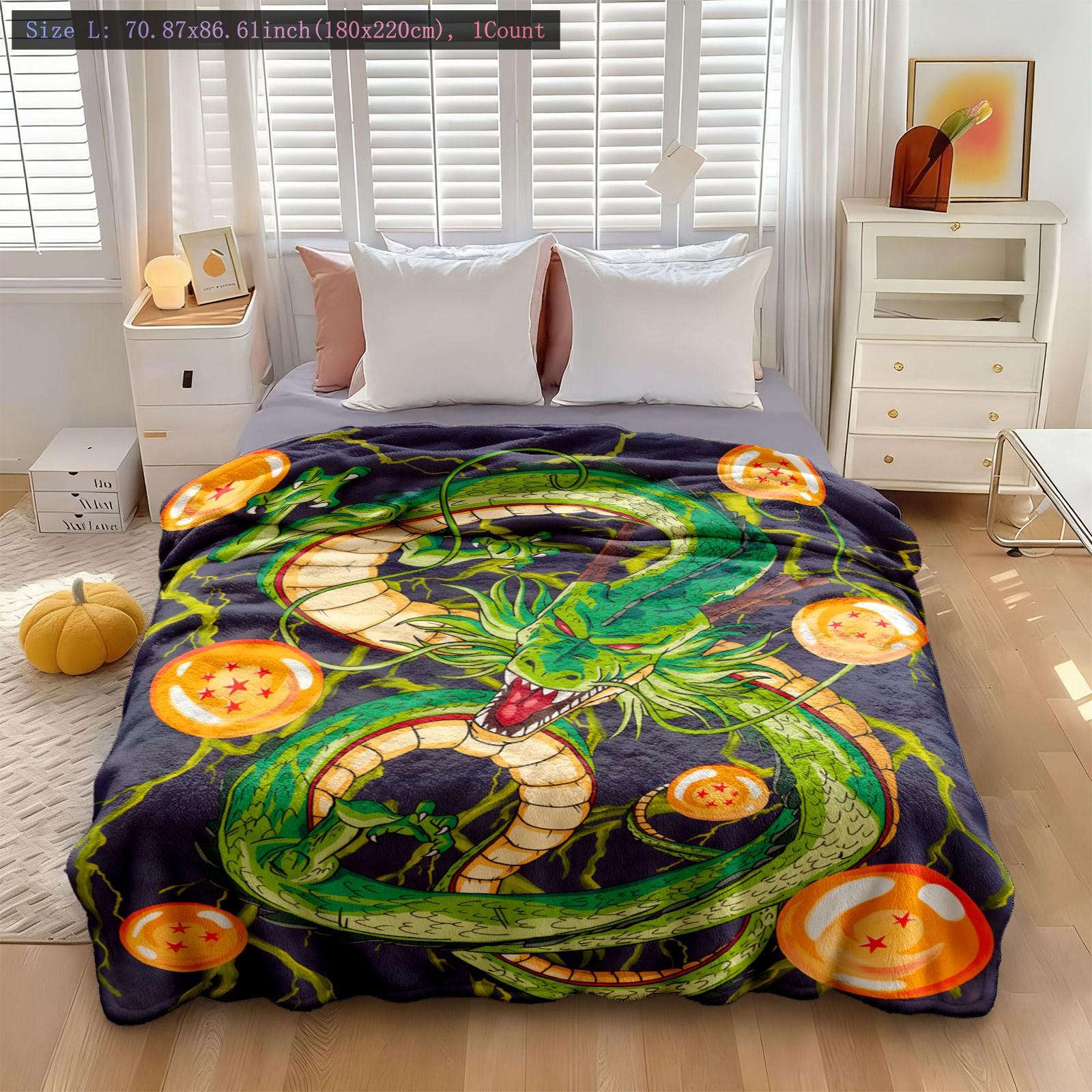 Dragon Ball Shenron Throw Blanket, Soft Flannel Fleece Anime Blanket, Dragon & Energy Ball Design, Cozy Bed Sofa Couch Blanket, Blanket Gift, Dragon Ball Theme