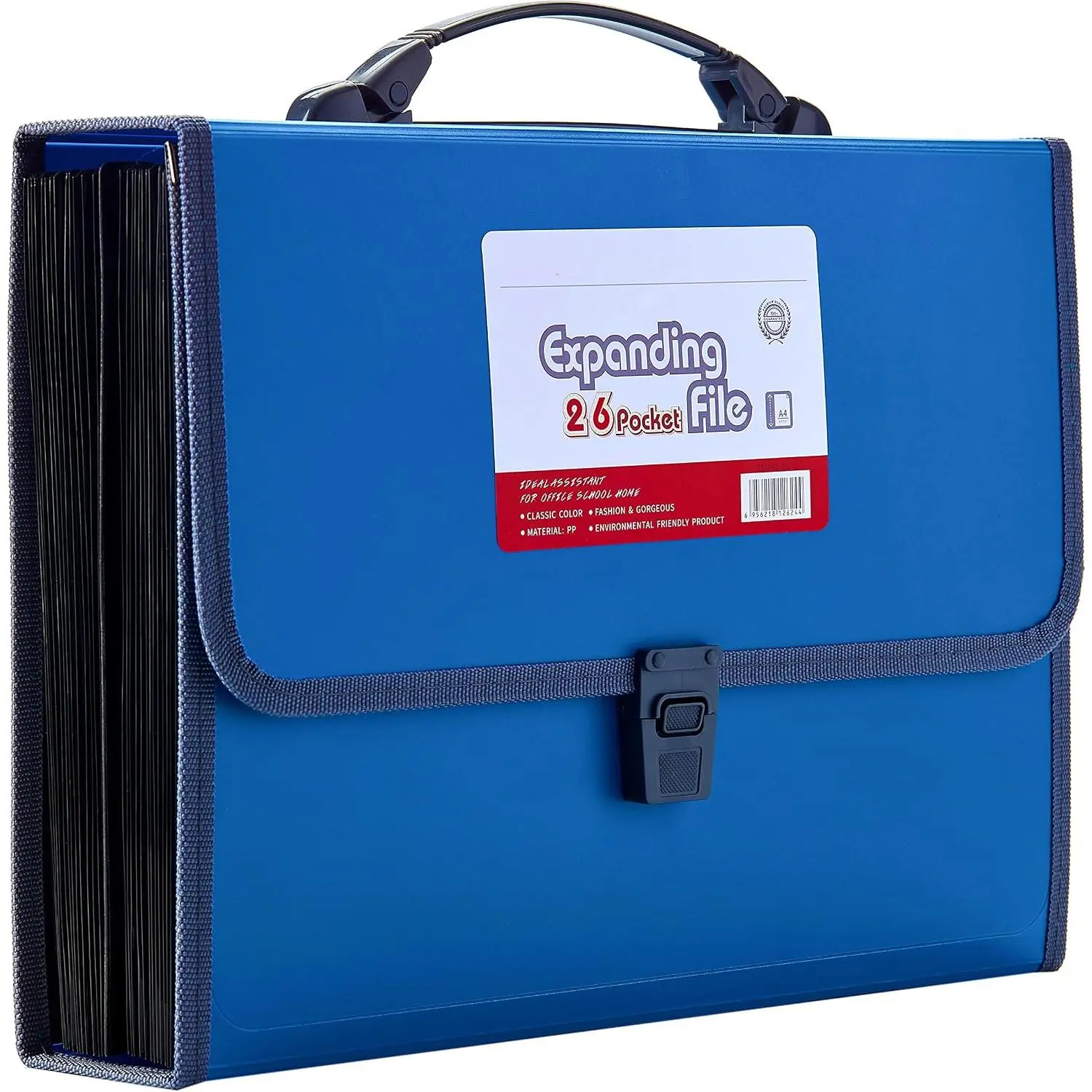 26 Pockets Expanding File Accordion Folder with Handle - Letter A4 Paper Size - Expandable Large Plastic File Folder Wallet Monthly Portable Document Organizer with Flap & Buckle (Blue)