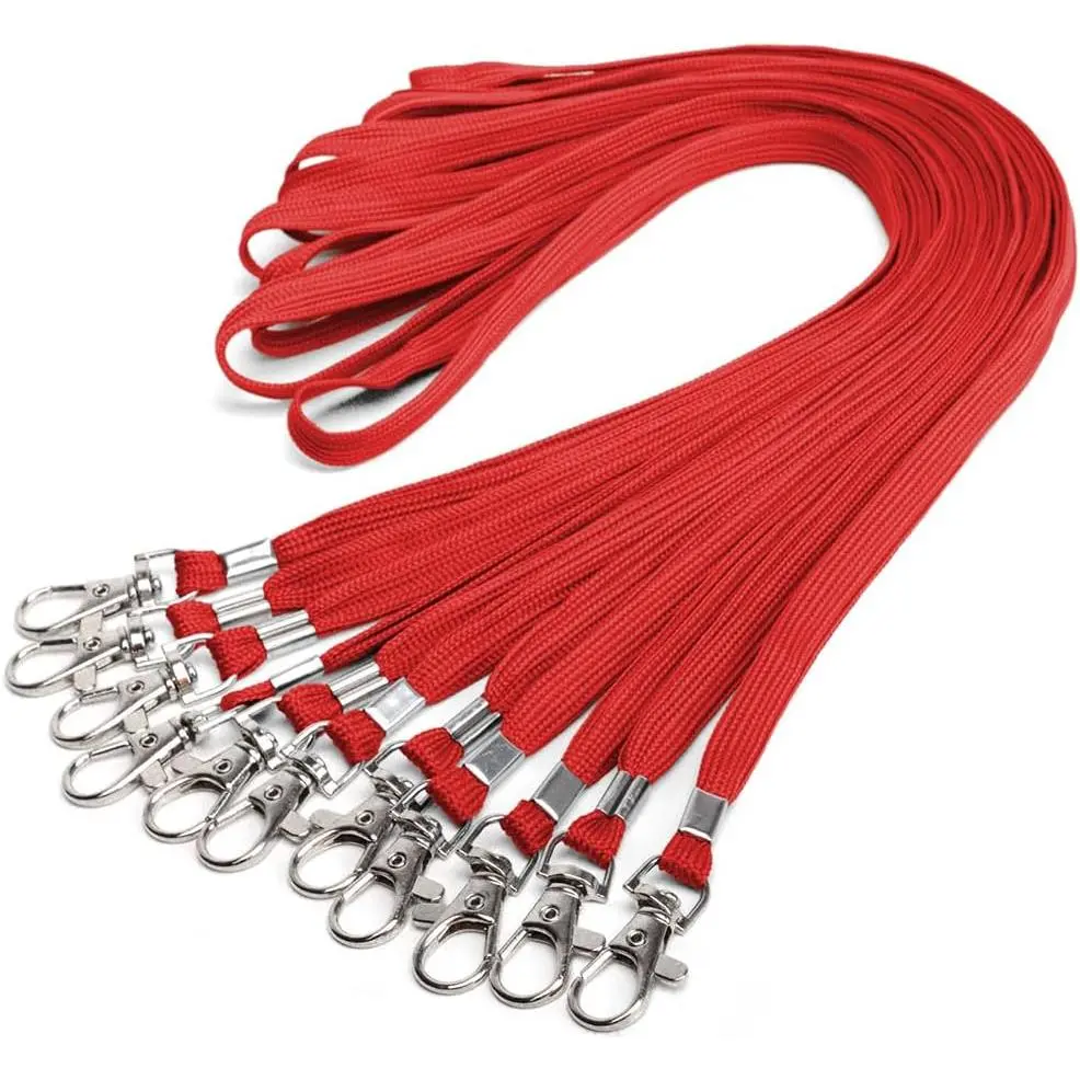 Lanyards 10 count Bulk Lanyard for Id Badges Flat Lanyard with Badge Clip Swivel Hook (10, Red)