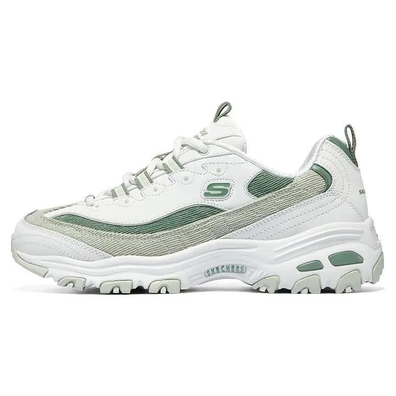 Skechers D'Lites 1.0 Panda Shoes for Women – Comfortable, Retro, Thick Sole, Elevating, Low Top, White and Mint Verifiable, with credentials and supporting global authentication