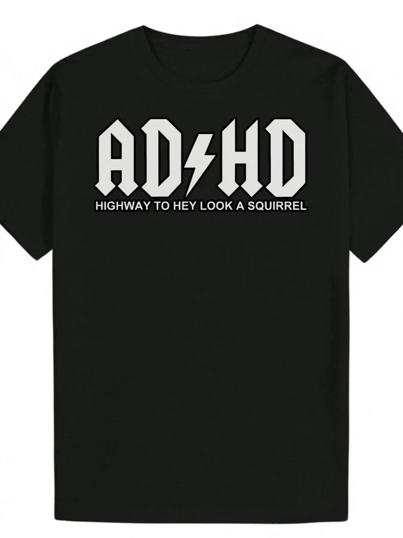 Men's 100% Cotton Shortsleeve Black ADHD Rock Band Parody Graphic T-Shirt, Humorous Novelty Casual Sport Top, Neurodivergent Gift (Sizes S-3XL)